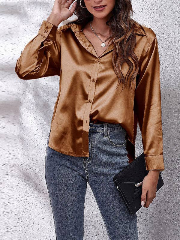 UZ Wholesale Store - Solid Color Long Sleeves Loose Lapel Blouses: WHITE / M