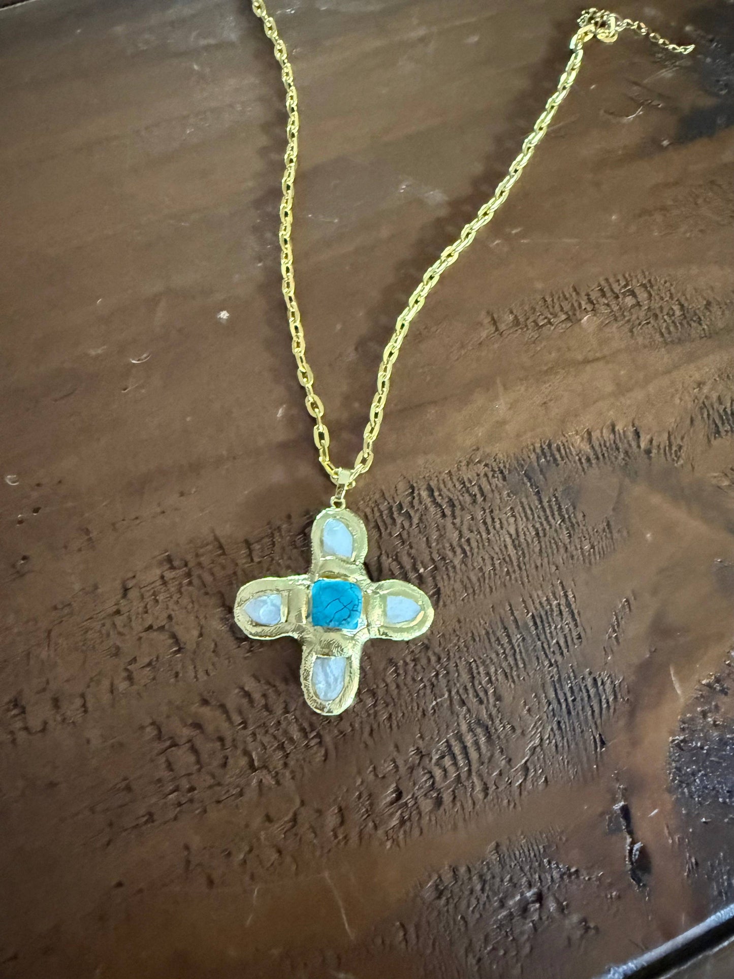 The Right Side Jewelry - Pearl and Turquoise Cross Pendant