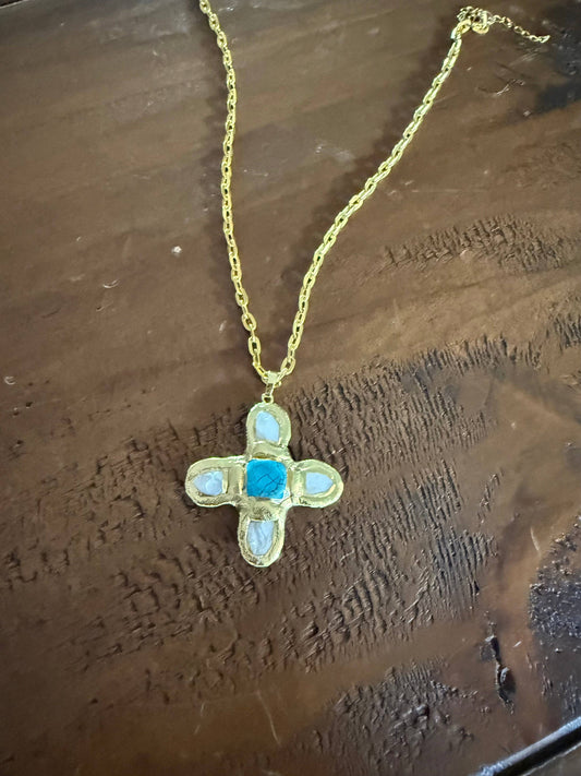 The Right Side Jewelry - Pearl and Turquoise Cross Pendant