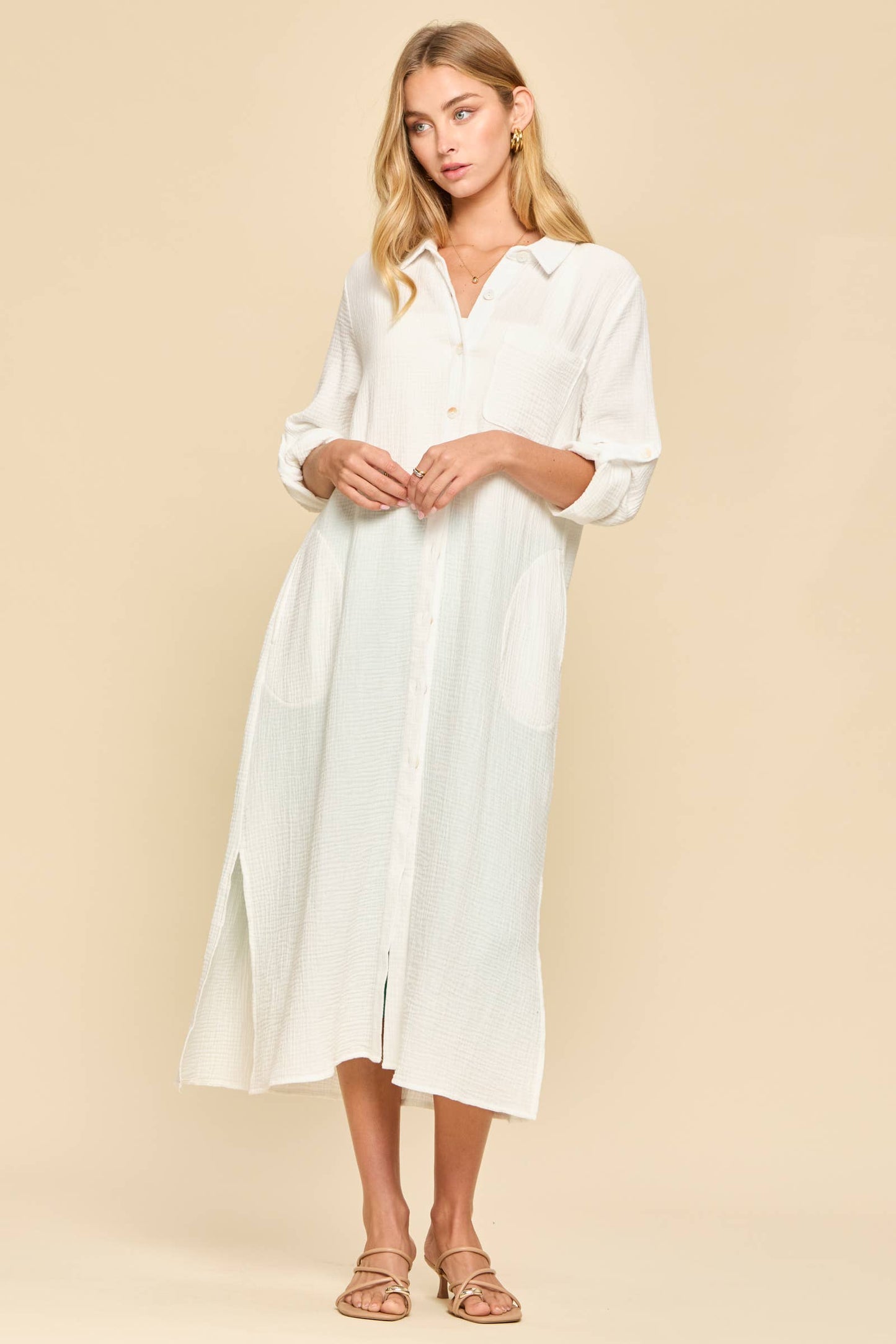 Dear Scarlett - Breathable Cotton Button-Down Duster: COASTAL NAVY