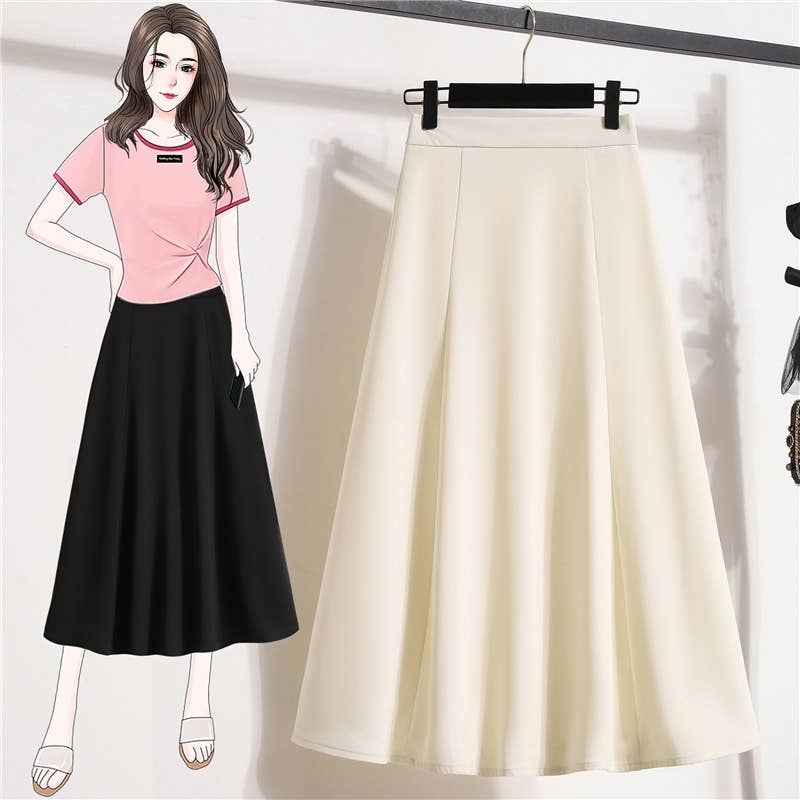 UZ Wholesale Store - High Waist Elastic Midi Skirt: BLACK / 3XL