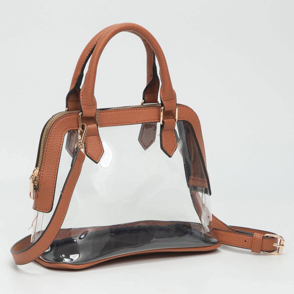 Sensibling Corp. - Faux Leather Trim Transparent Structured Top Handle Handbag / Crossbody Bag: Clear,Leopard