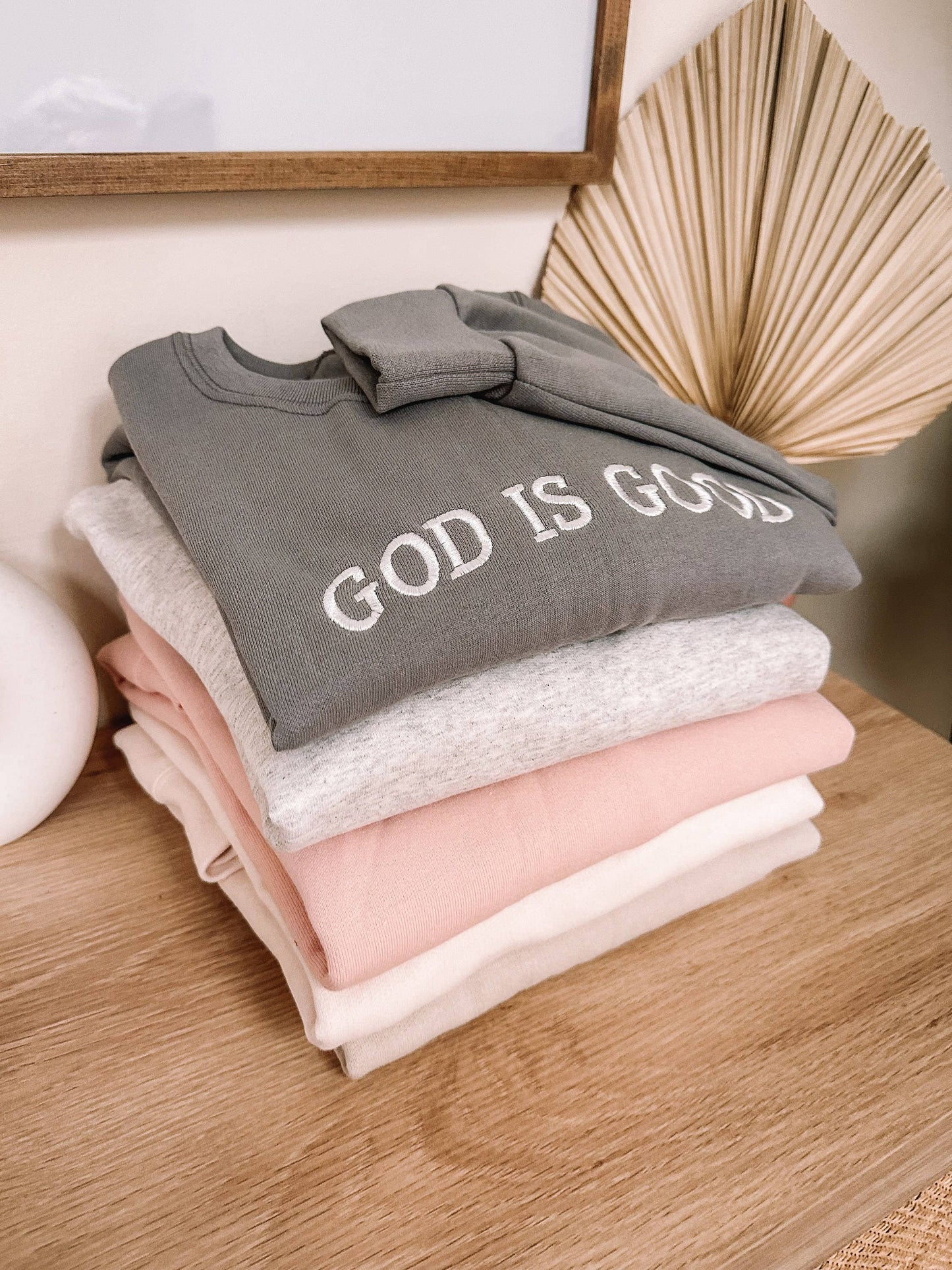 Honey Soul LLC - Embroidered GOD IS GOOD Sweatshirt: Dusty Pink / 2XLarge