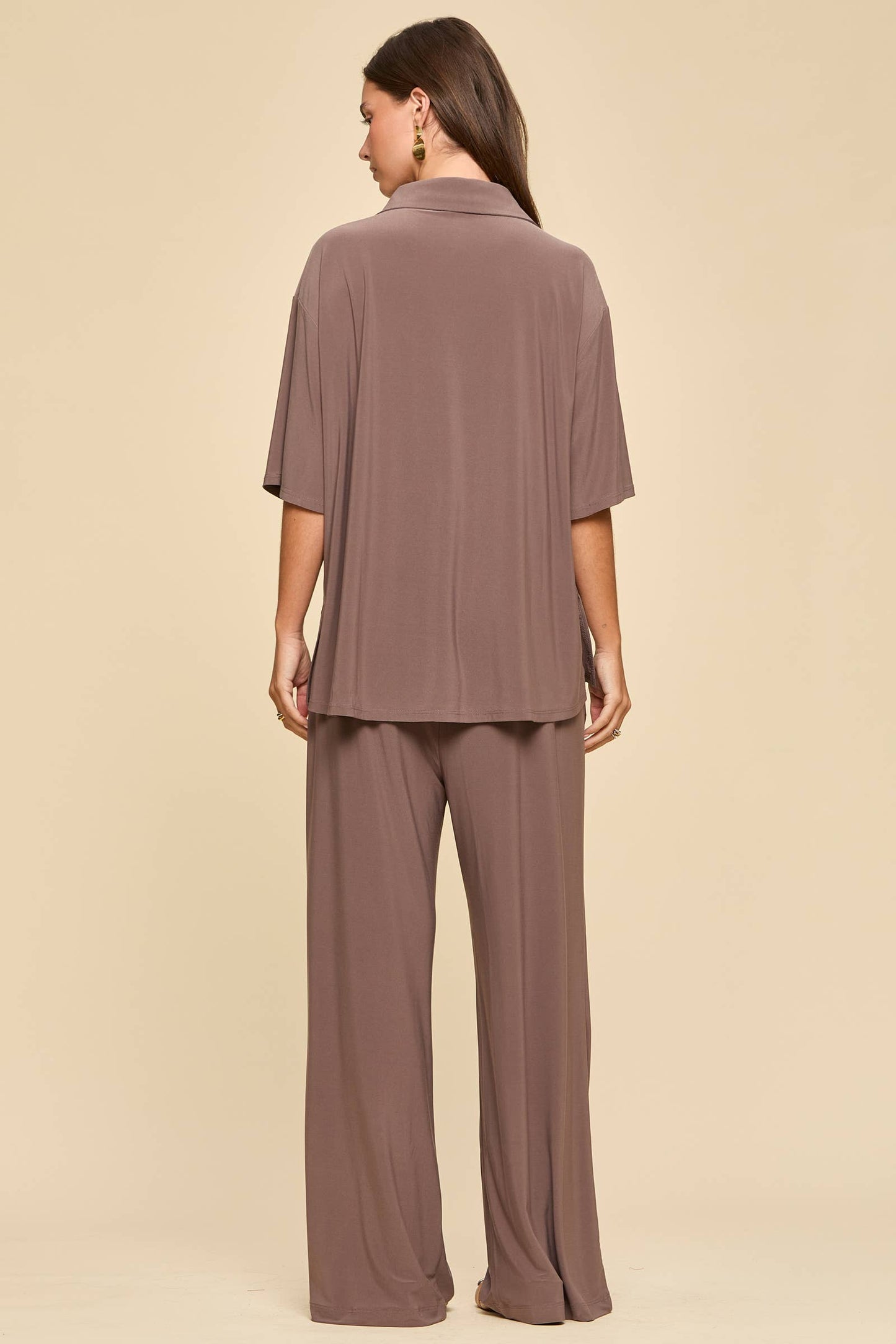 Dear Scarlett - 2-Piece Blouse + Relaxed Pants Resort Wear Set: BLACK / L