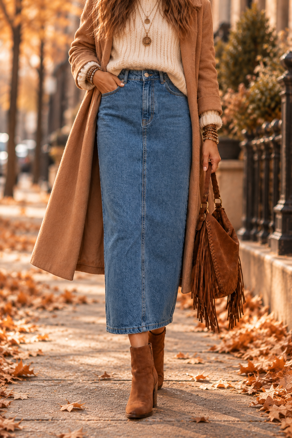 LaughTail Tees - High-Waisted Modest Straight Denim Maxi Skirt: Navy / XL/42