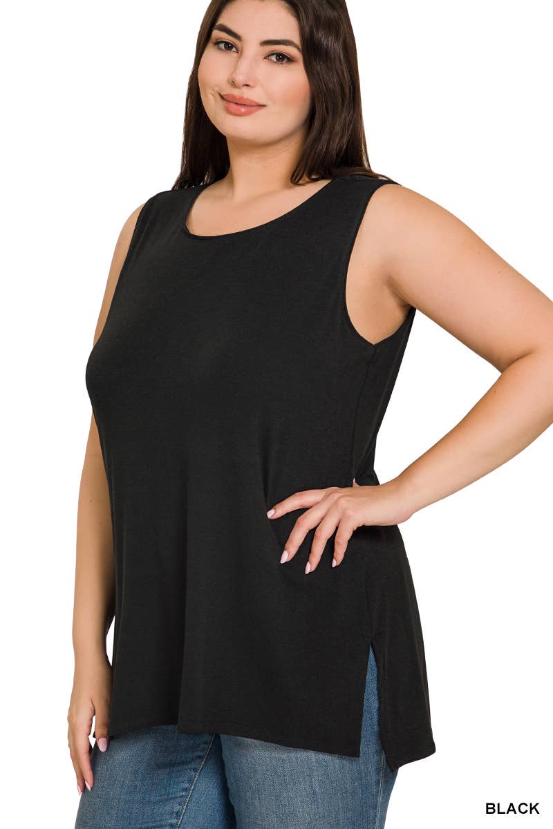42POPS - SI-22945 Plus Sleeveless Round Top: +BLACK-141094 / 1X