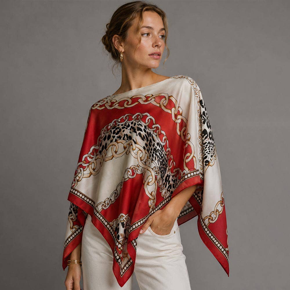 Sensibling Corp. - Leopard Chain Print Scarf Poncho: Burgundy