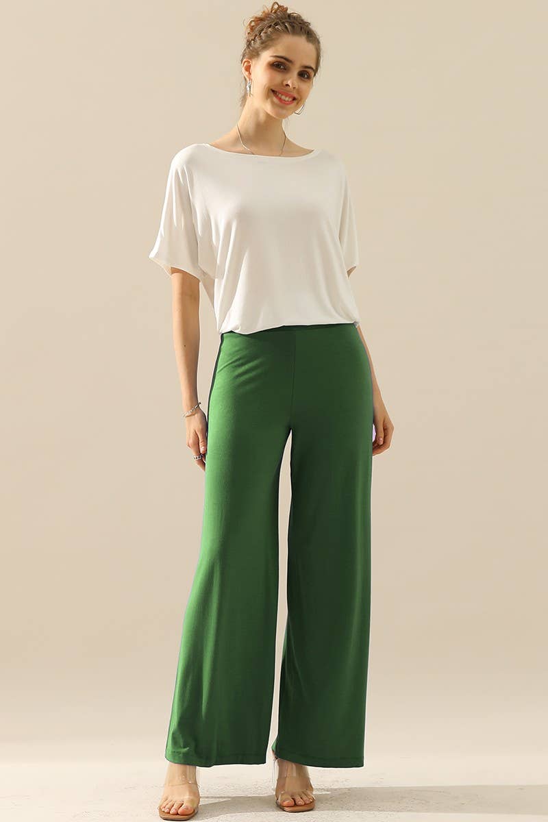 NINEXIS - CWBLP410_HIGH WAIST WIDE LEG PALAZZO LOOSE CASUAL PANTS: BLACK / (M) 1