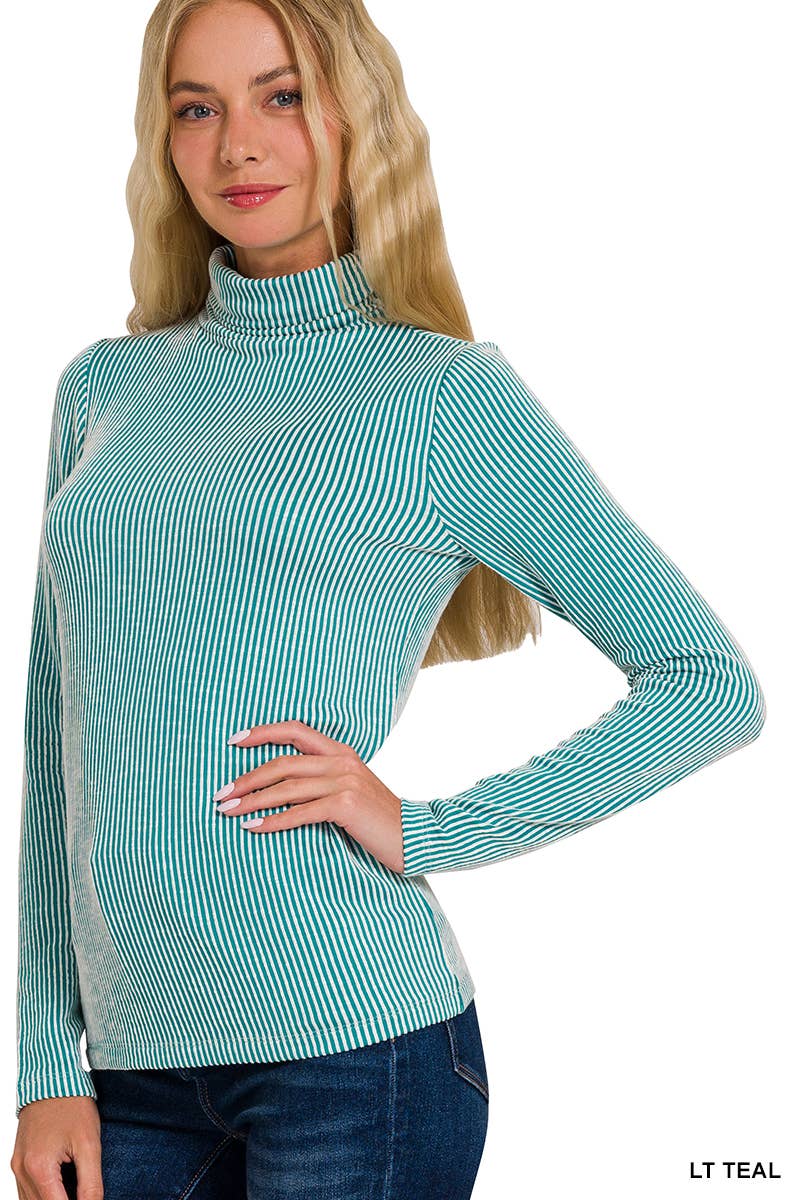 42POPS - 'Ribbed Turtle neck Top As shown: OCEAN BLUE-158159 / L
