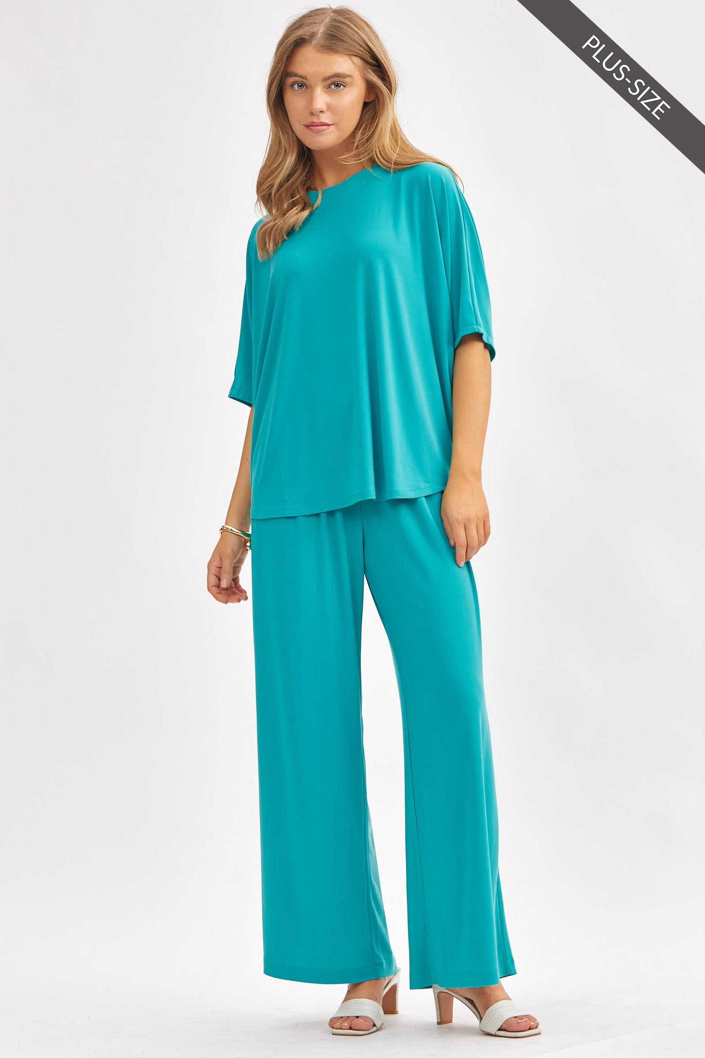 Dear Scarlett - PLUS SIZE Flowy Top + Wide Leg Set TRVSET-COASTAL: Royal Blue / 2X