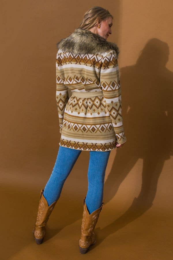 FLYING TOMATO - A midi jacquard knit sweater cardigan TAUPE