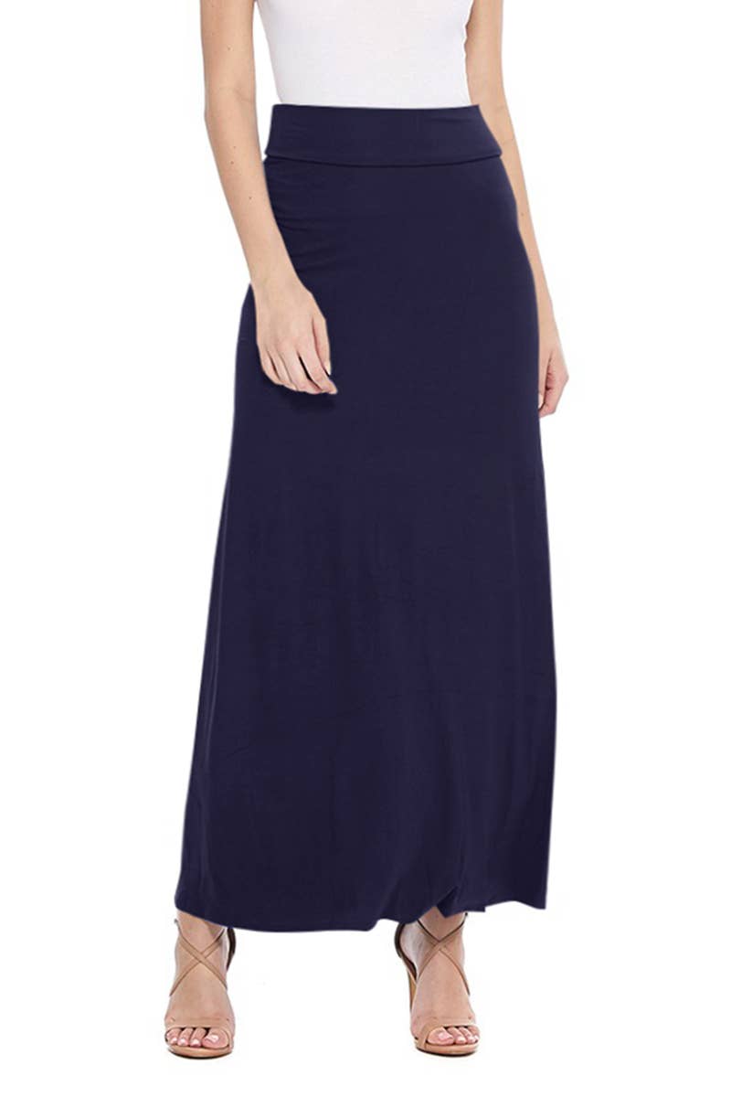 MOA COLLECTION - Solid Color Basic Casual Knit Long Maxi Skirt: Burgundy / L