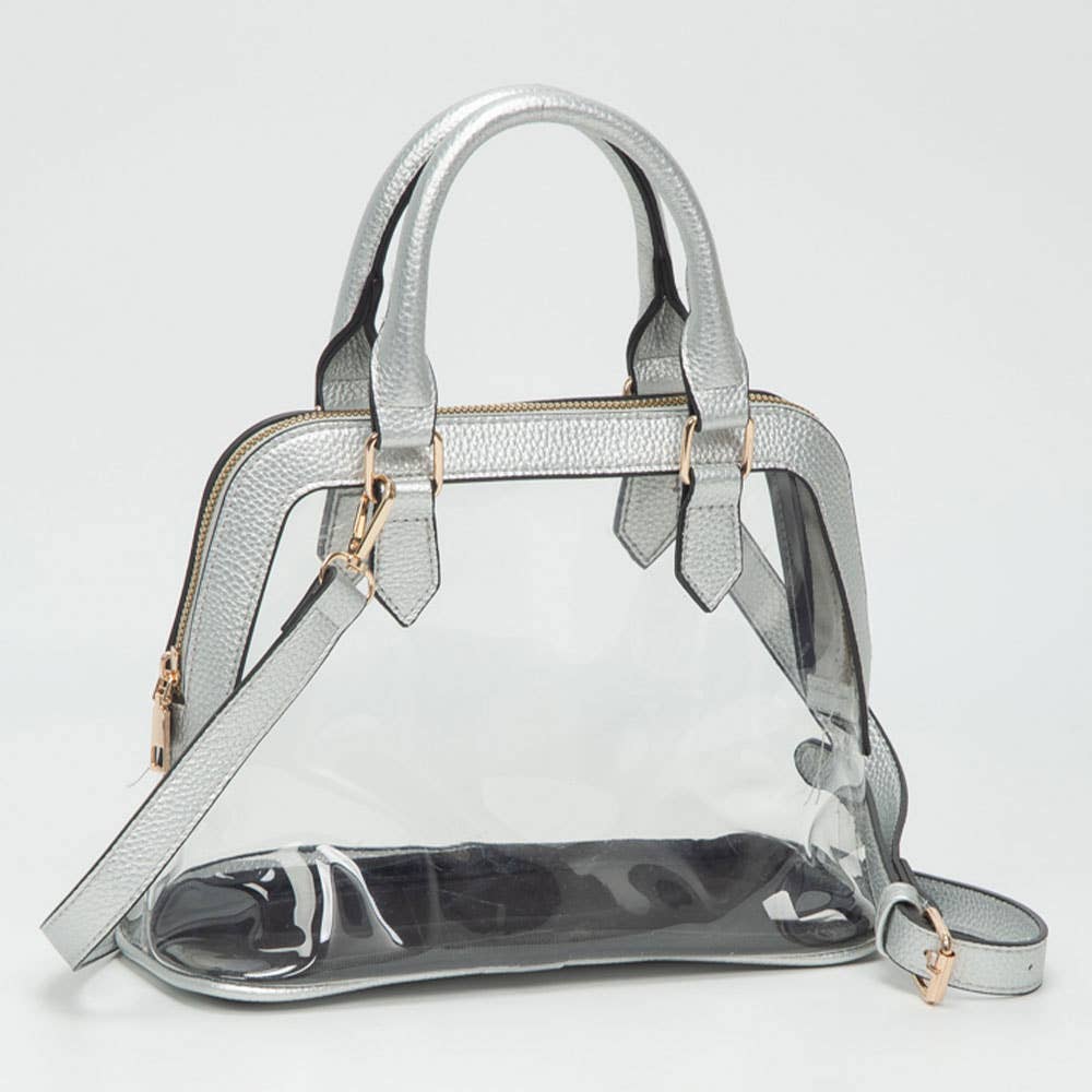 Sensibling Corp. - Faux Leather Trim Transparent Structured Top Handle Handbag / Crossbody Bag: Clear,Leopard