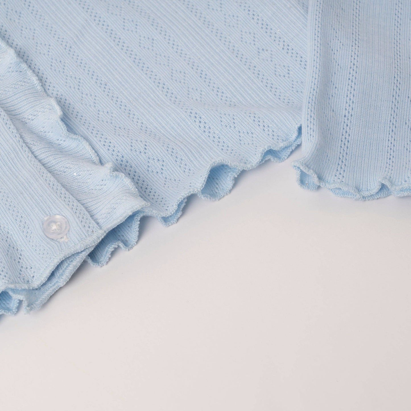 Kidpik - Lettuce Edge Pointelle Cardigan: Powder Blue Girl's size 7-16