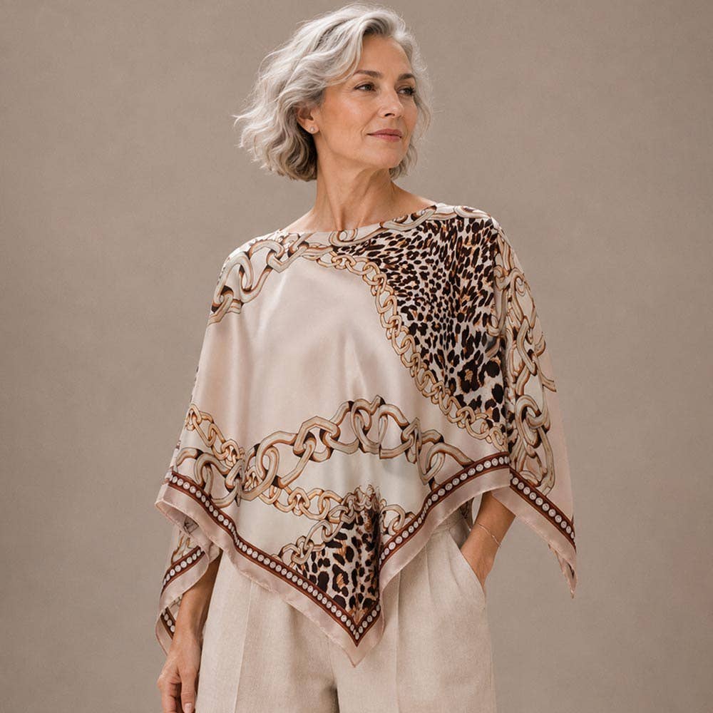 Sensibling Corp. - Leopard Chain Print Scarf Poncho: Burgundy