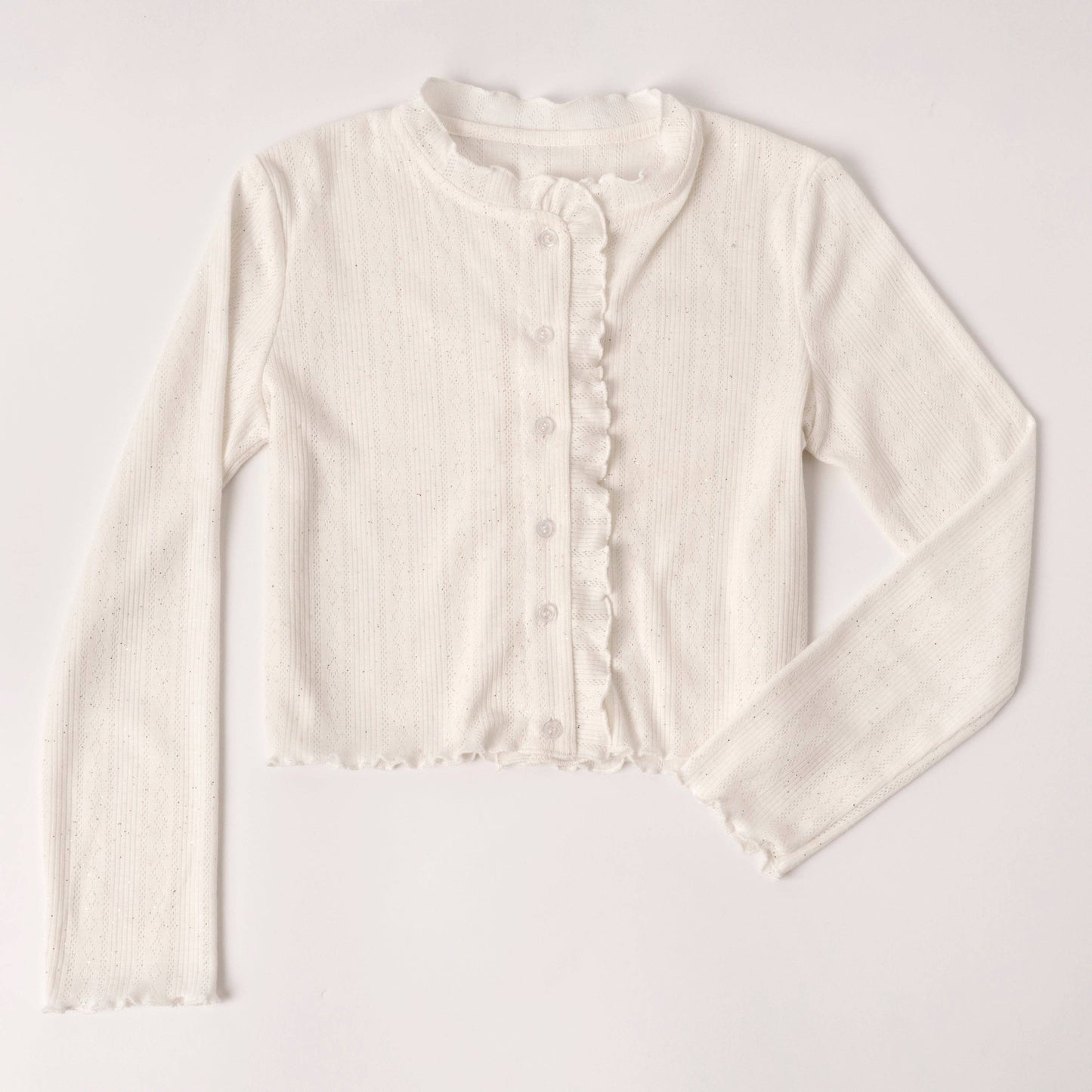 Kidpik - Lettuce Edge Pointelle Cardigan: Powder Blue Girl's size 7-16