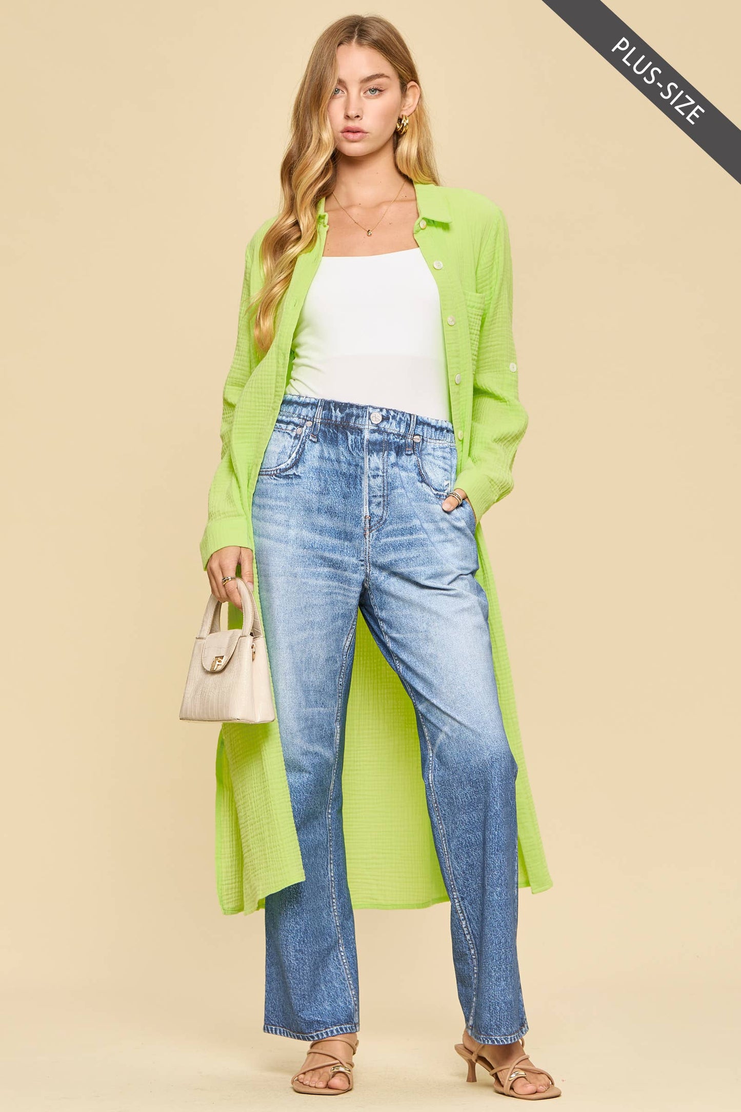 Dear Scarlett  Breathable Cotton Button-Down Duster: PEACH SORBET