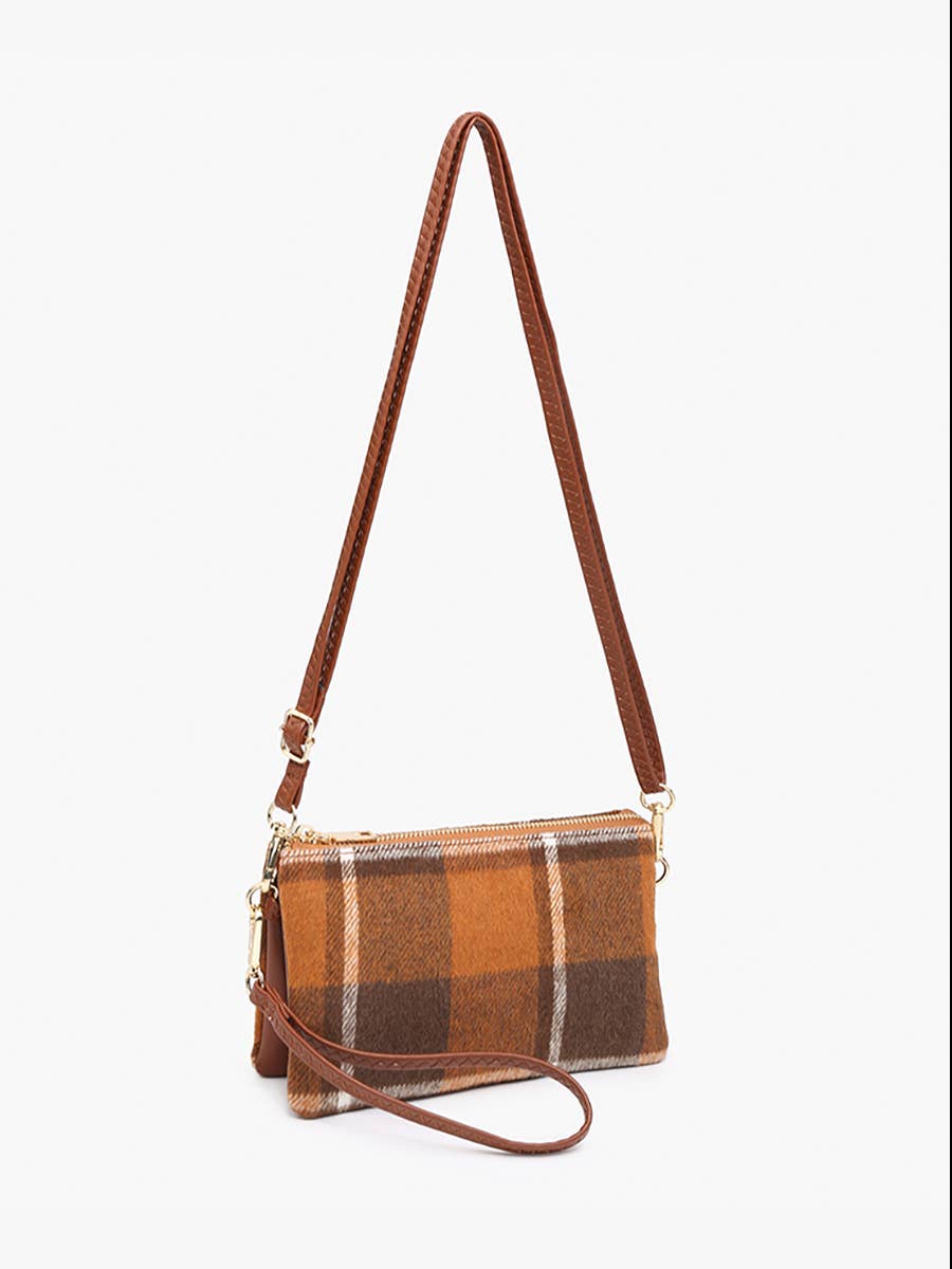 Jen & Co. - M013-PLD Riley Plaid 3 Compartment Crossbody/Wristlet: Gray/Black