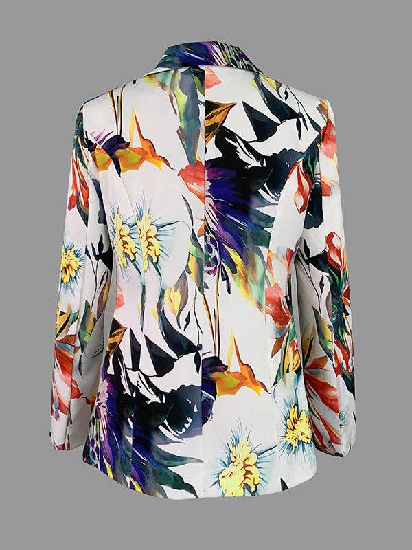 UZ Wholesale Store - Long Sleeves Floral Printed Split-Joint Lapel Suit Outerwear: COLORFUL / S