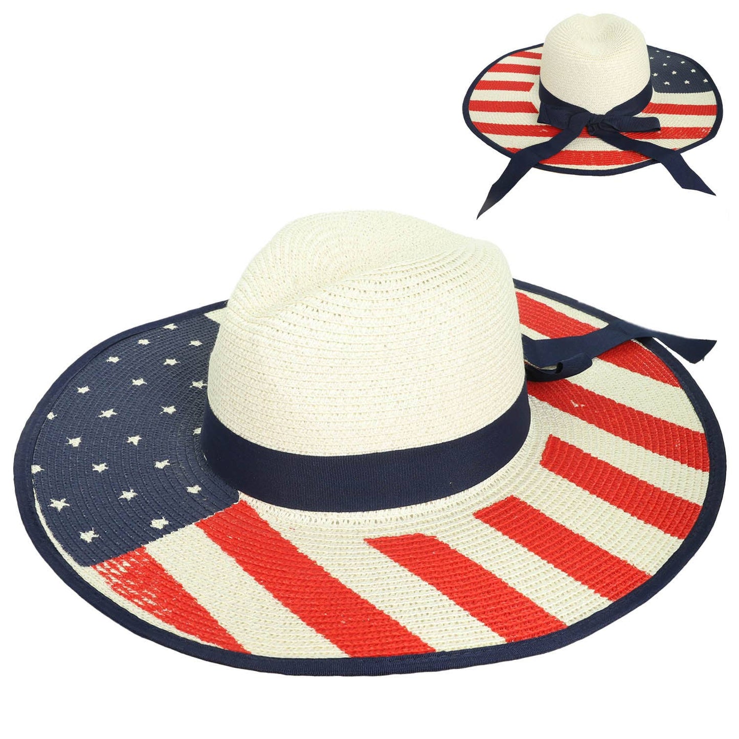 SP Sophia Collection - Floppy Oversized Wide Brim American Flag Print Straw Sun Hat