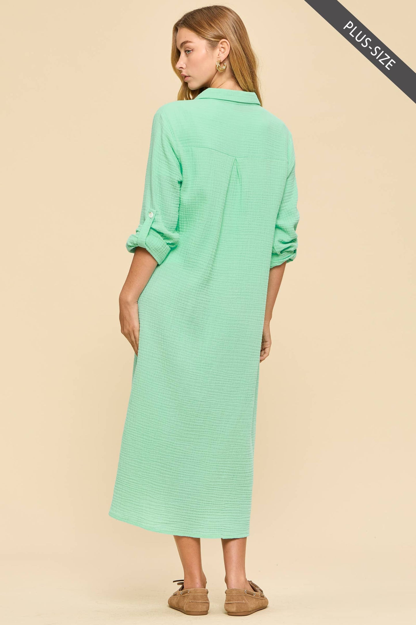 Dear Scarlett  Breathable Cotton Button-Down Duster: PEACH SORBET