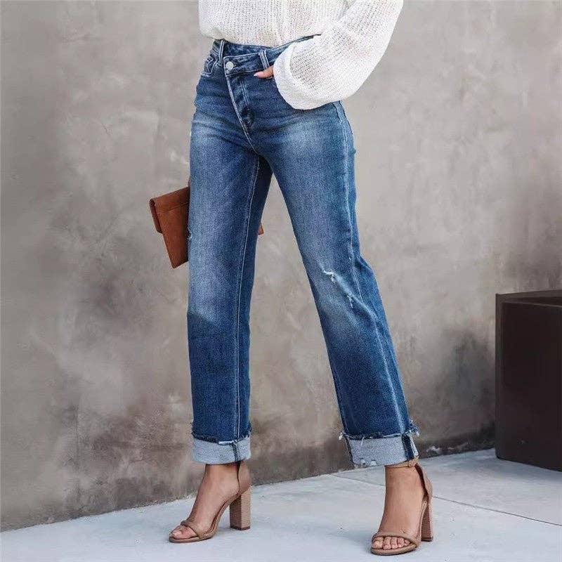 UZ Wholesale Store - Relaxed Fit Straight Leg Denim Jeans: BLUE / M