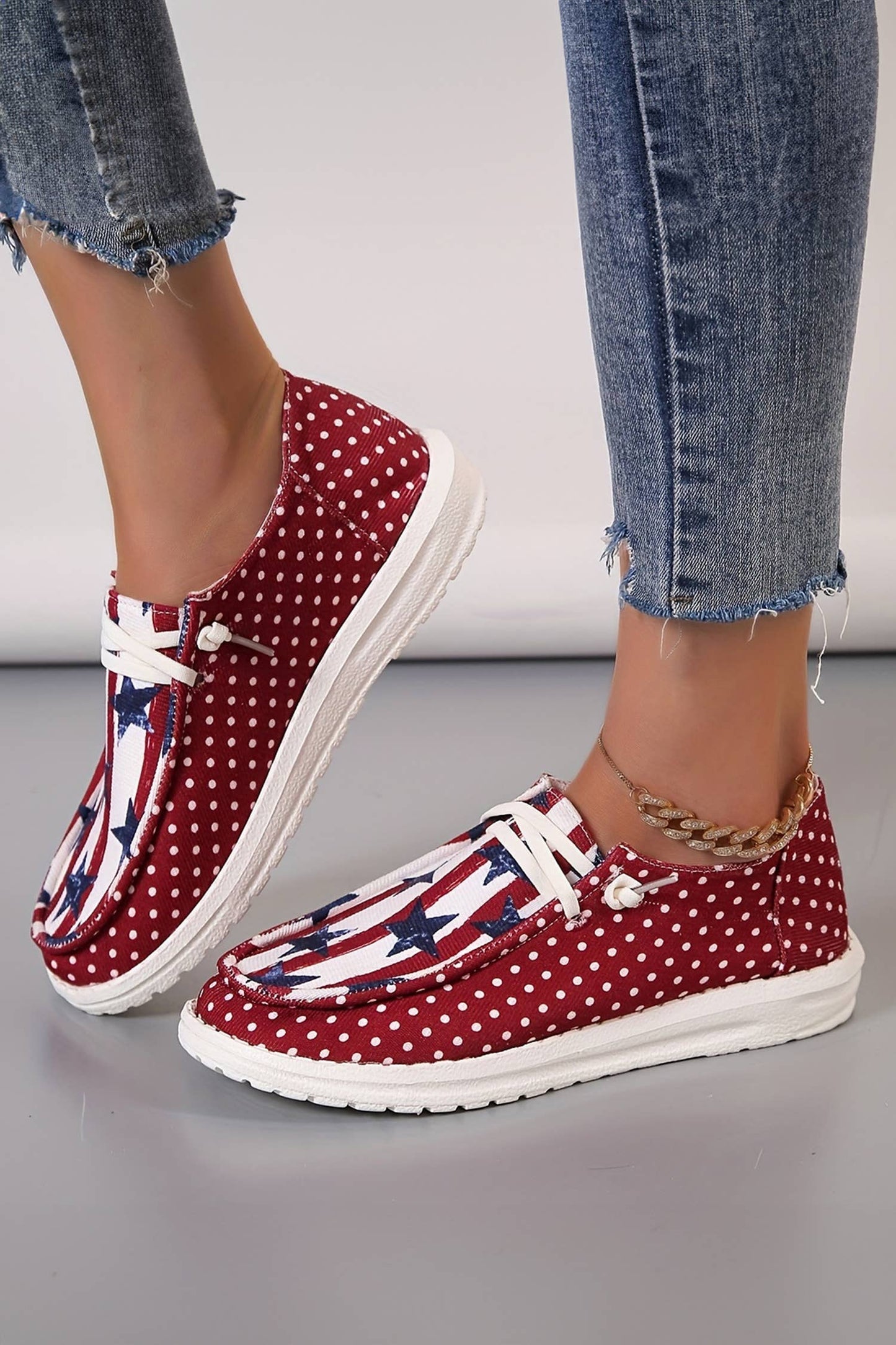66DISCO - Polka Dot Stars and Stripes Independent Day Casual Shoes: Red / 6(37)