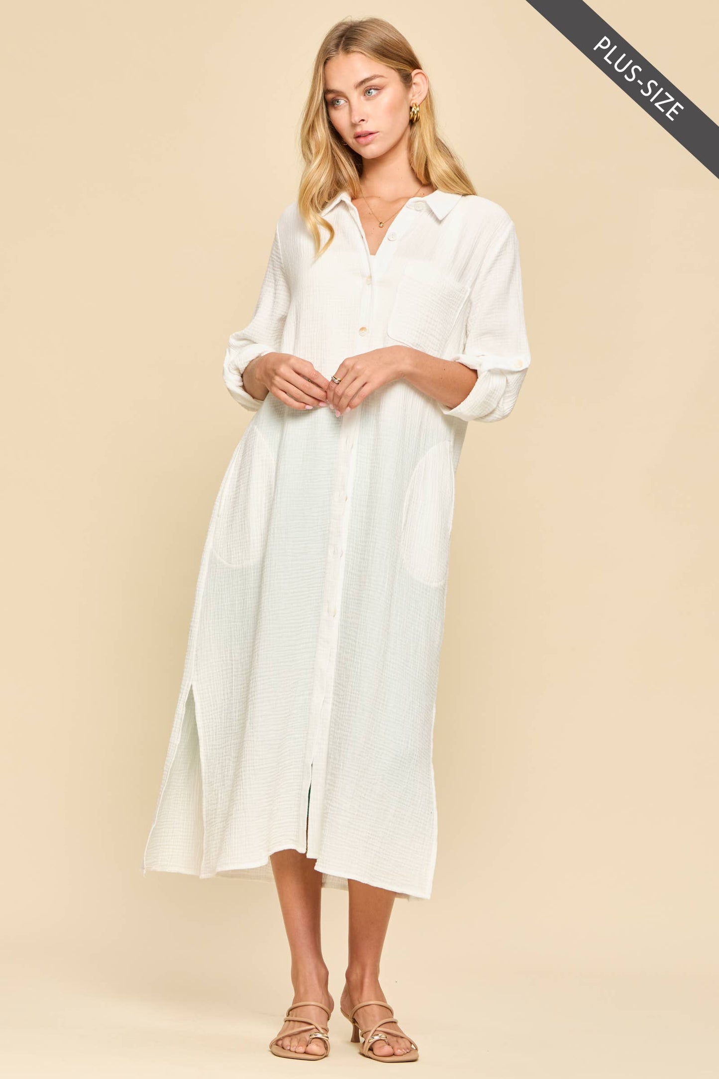 Dear Scarlett  Breathable Cotton Button-Down Duster: PEACH SORBET