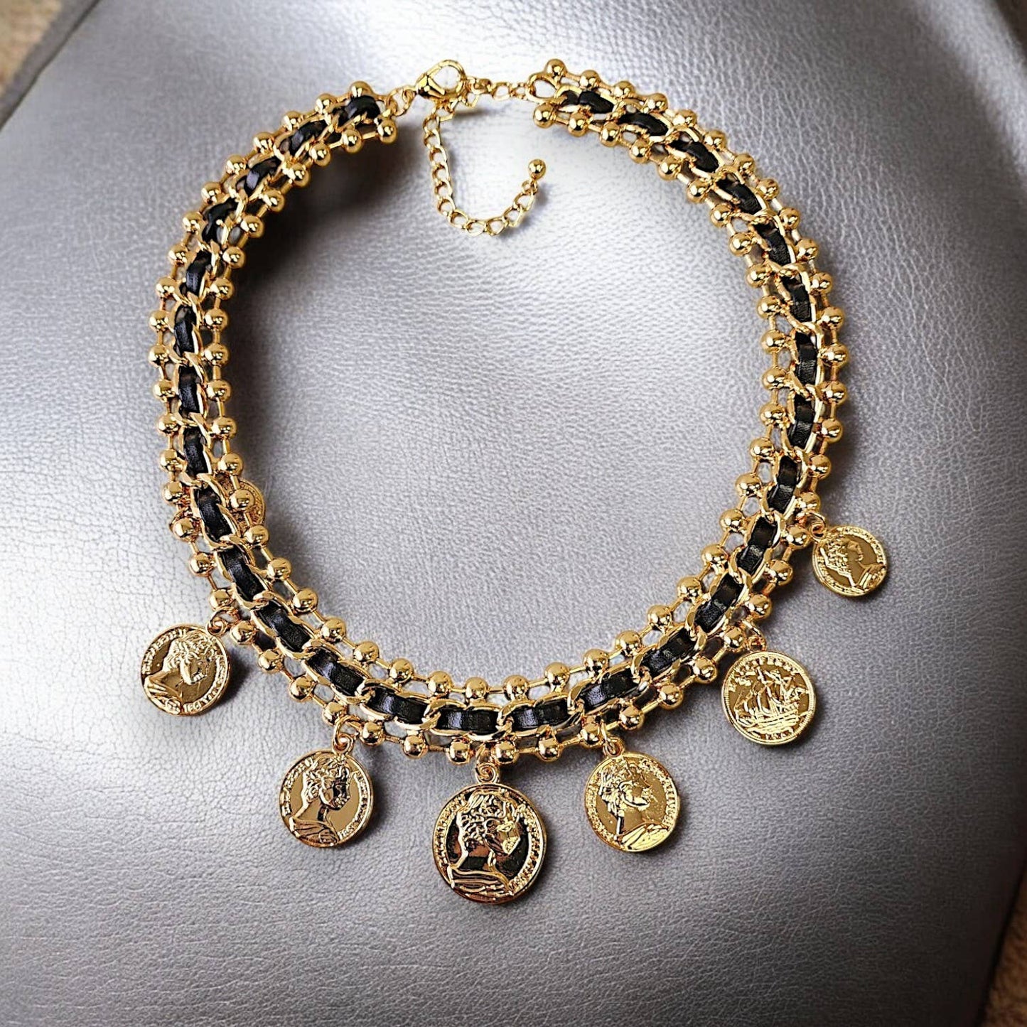 Bijoux Envie Statement Jewelry - Coin Charm Necklace | Leather | Link | Chain | Vintage Boho