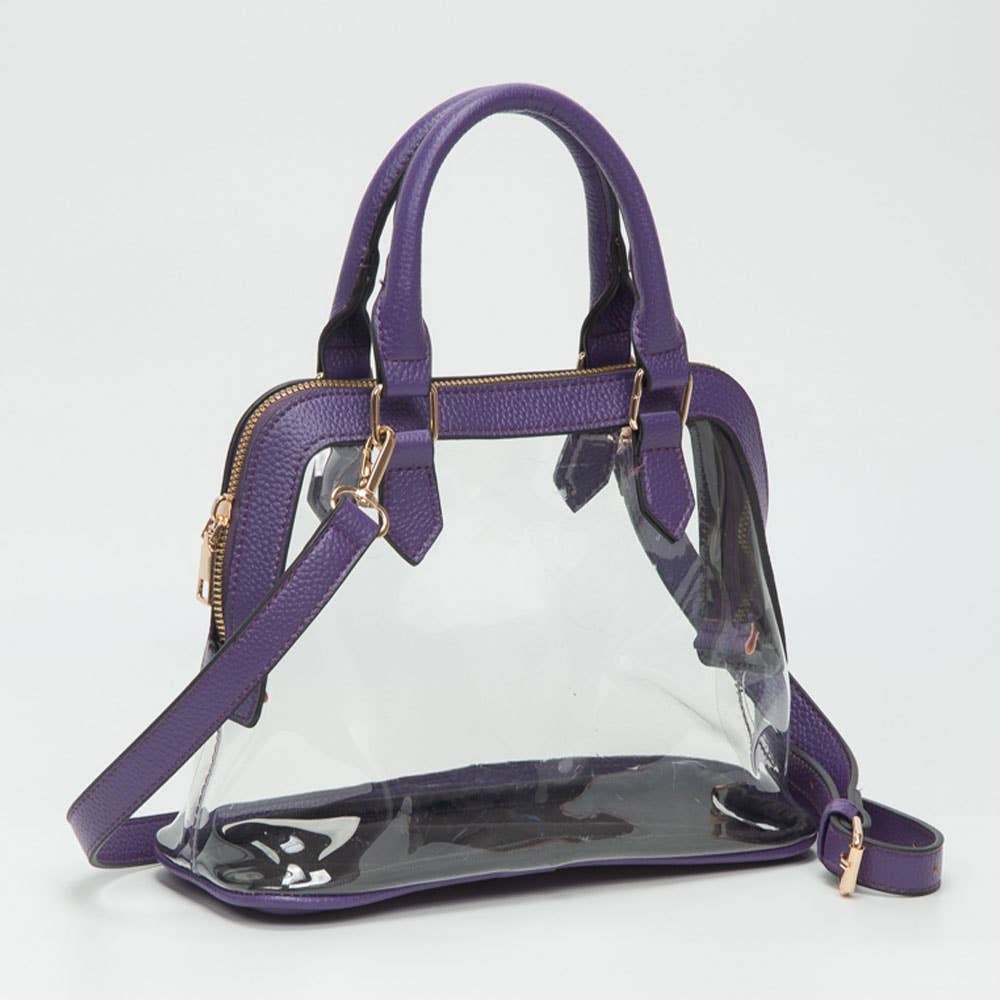 Sensibling Corp. - Faux Leather Trim Transparent Structured Top Handle Handbag / Crossbody Bag: Clear,Leopard