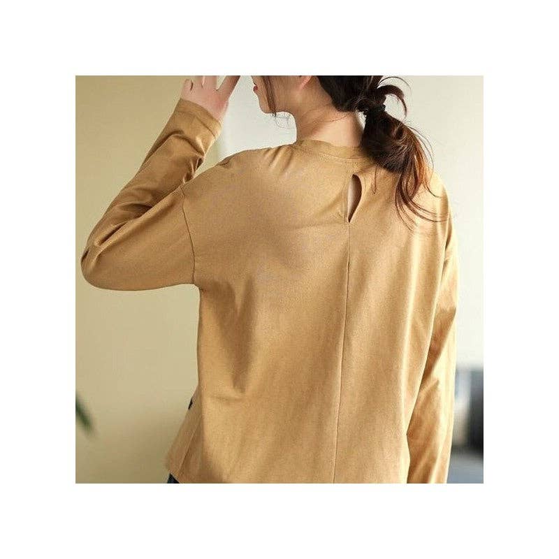 UZ Wholesale Store - Basic Long Sleeve T-Shirt with Hollow Out Round Neck: BLACK / 2XL