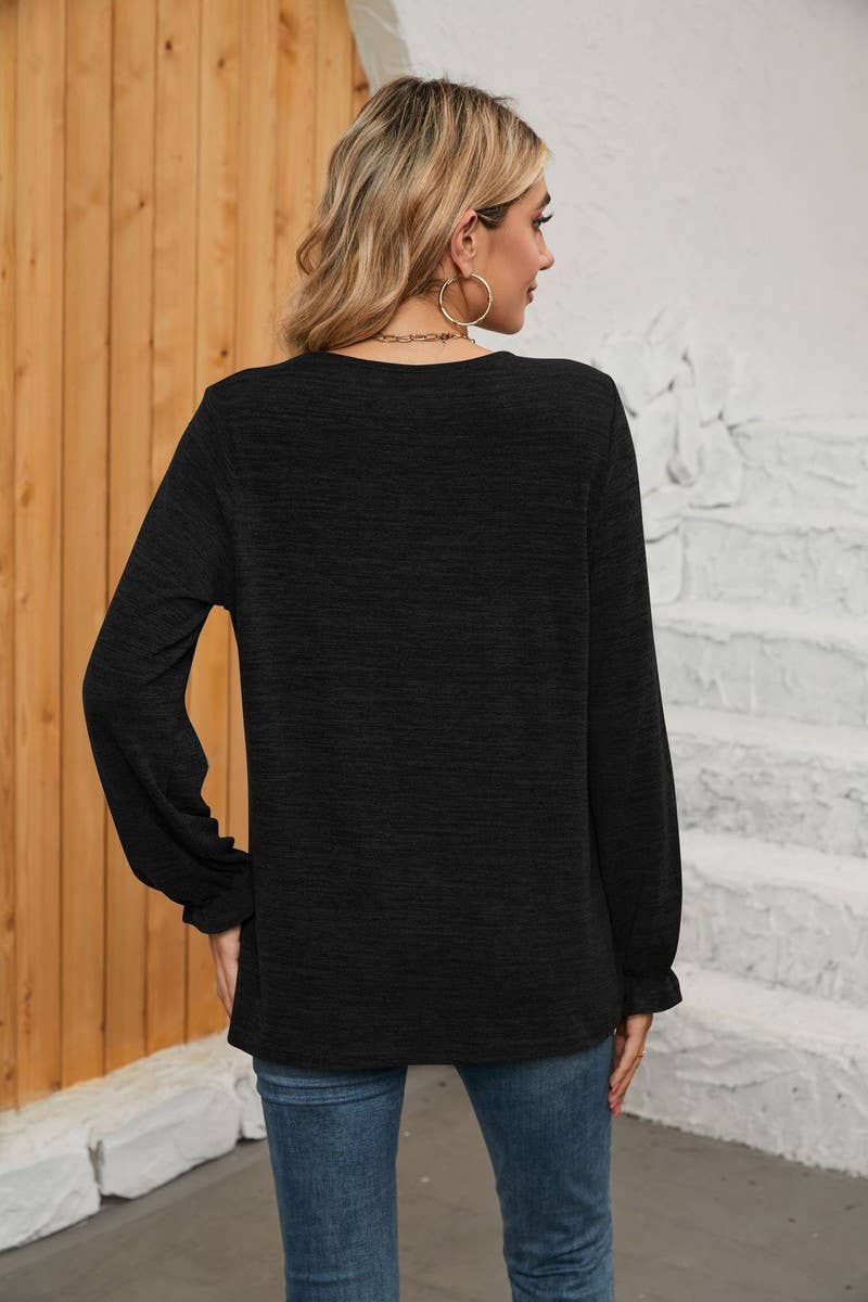 NINEXIS - CWTBLL1048_SOLID COLOR LONG SLEEVE ROUND NECK CASUAL TOP: Green / (M) 1