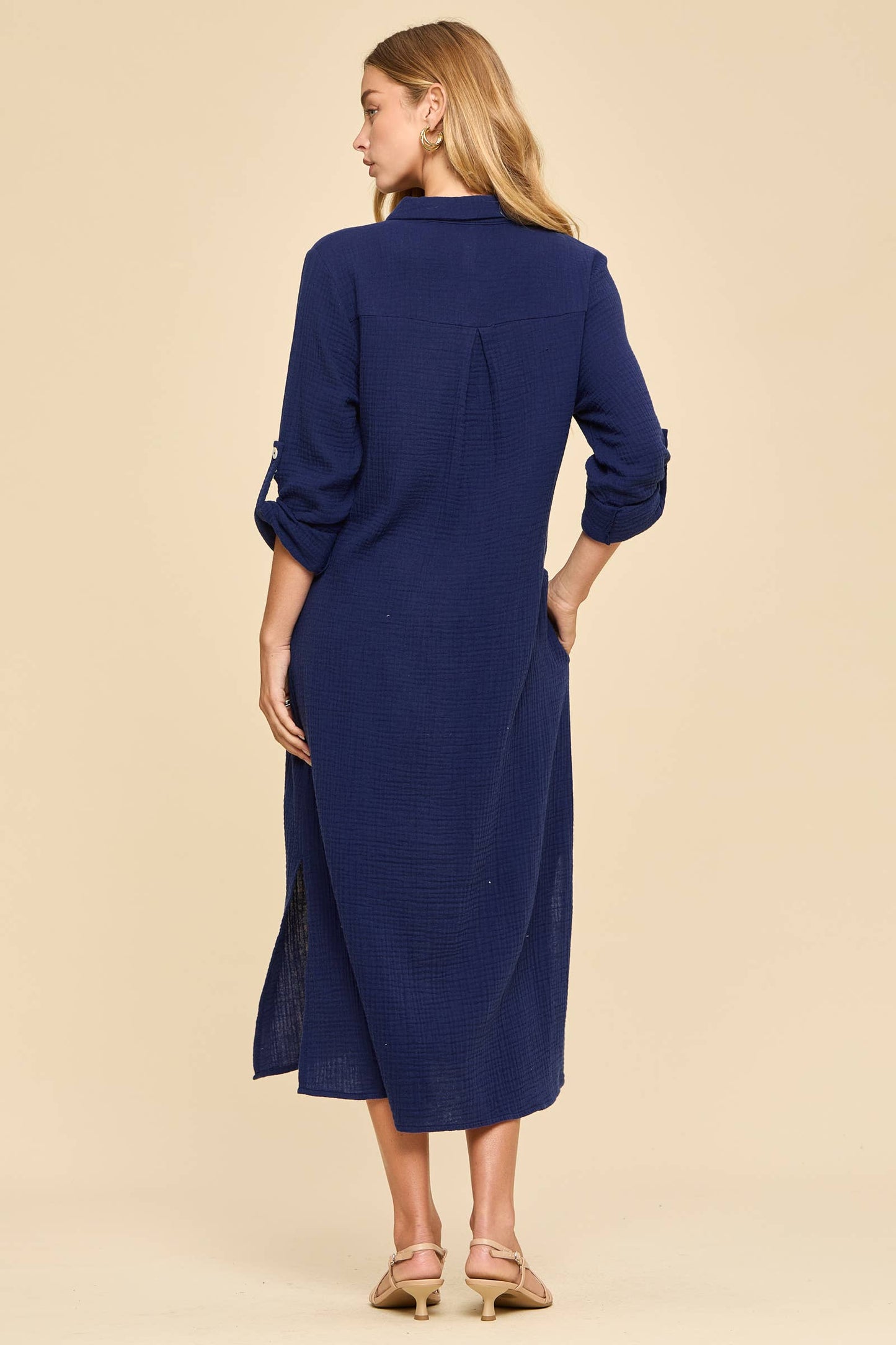 Dear Scarlett - Breathable Cotton Button-Down Duster: COASTAL NAVY