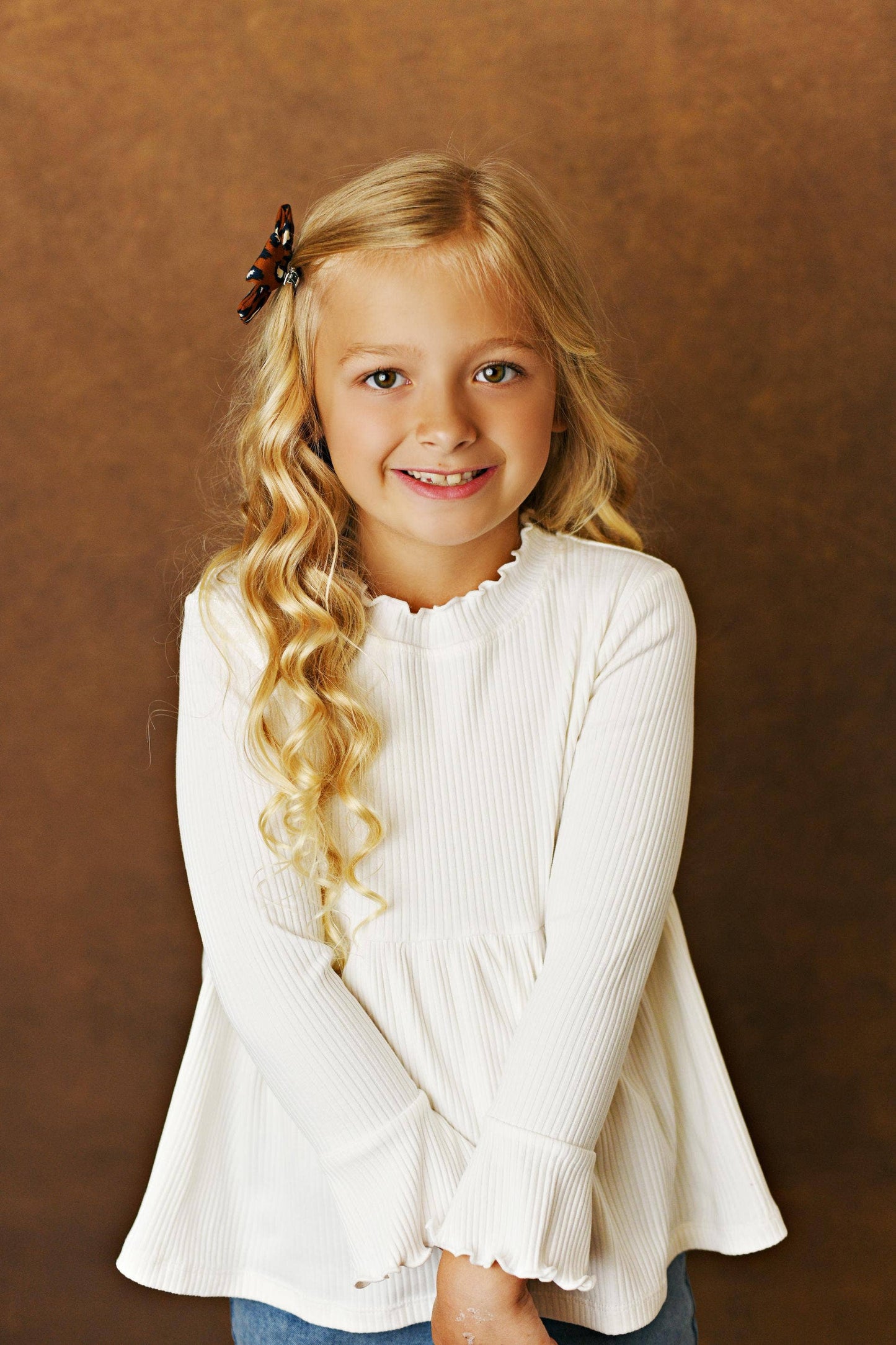 Oopsie Daisy - Kids White Long Sleeve Lettuce Trim Ribbed Fall Winter Shirt: 10/12