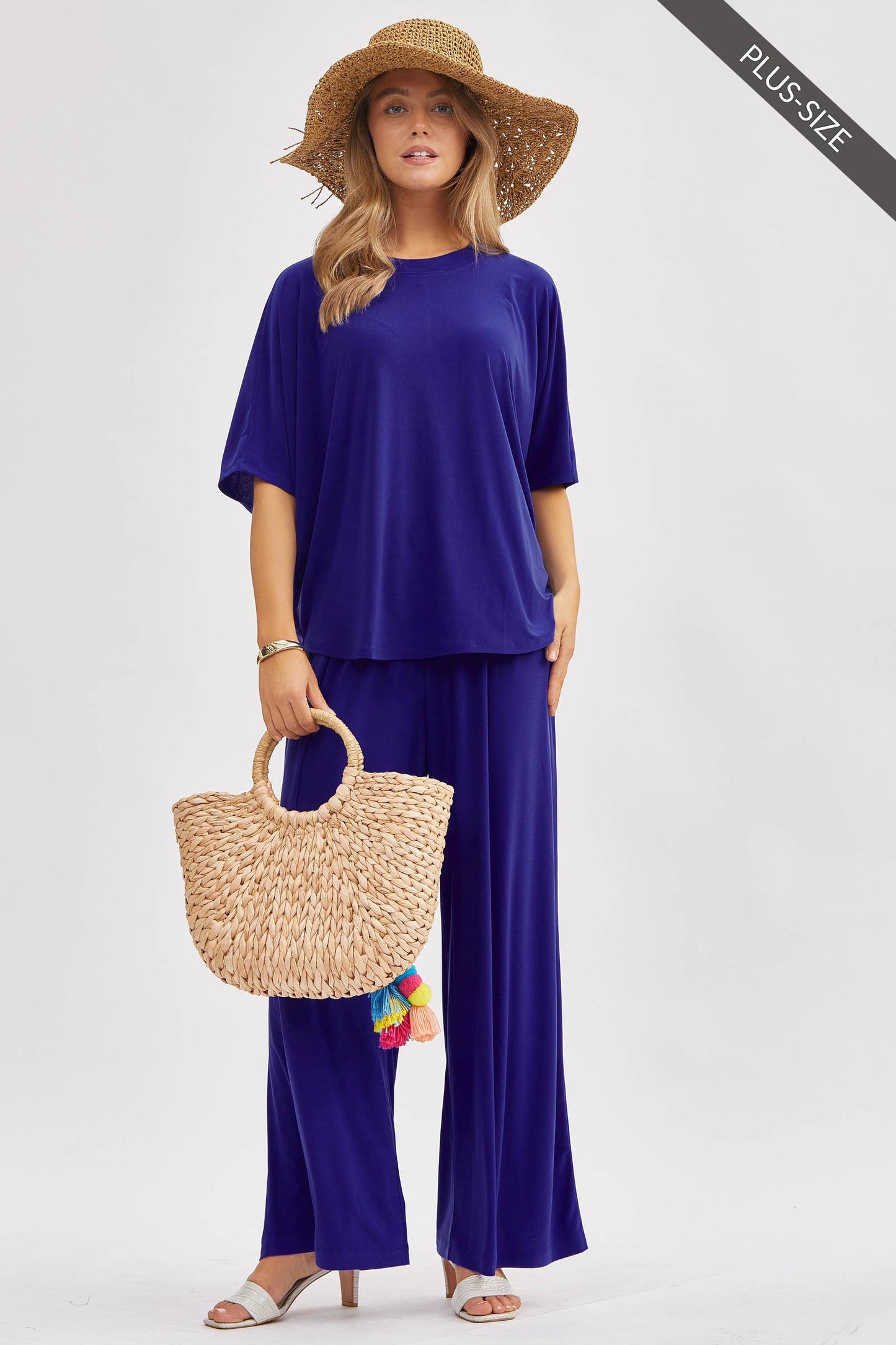 Dear Scarlett - PLUS SIZE Flowy Top + Wide Leg Set TRVSET-COASTAL: Royal Blue / 2X