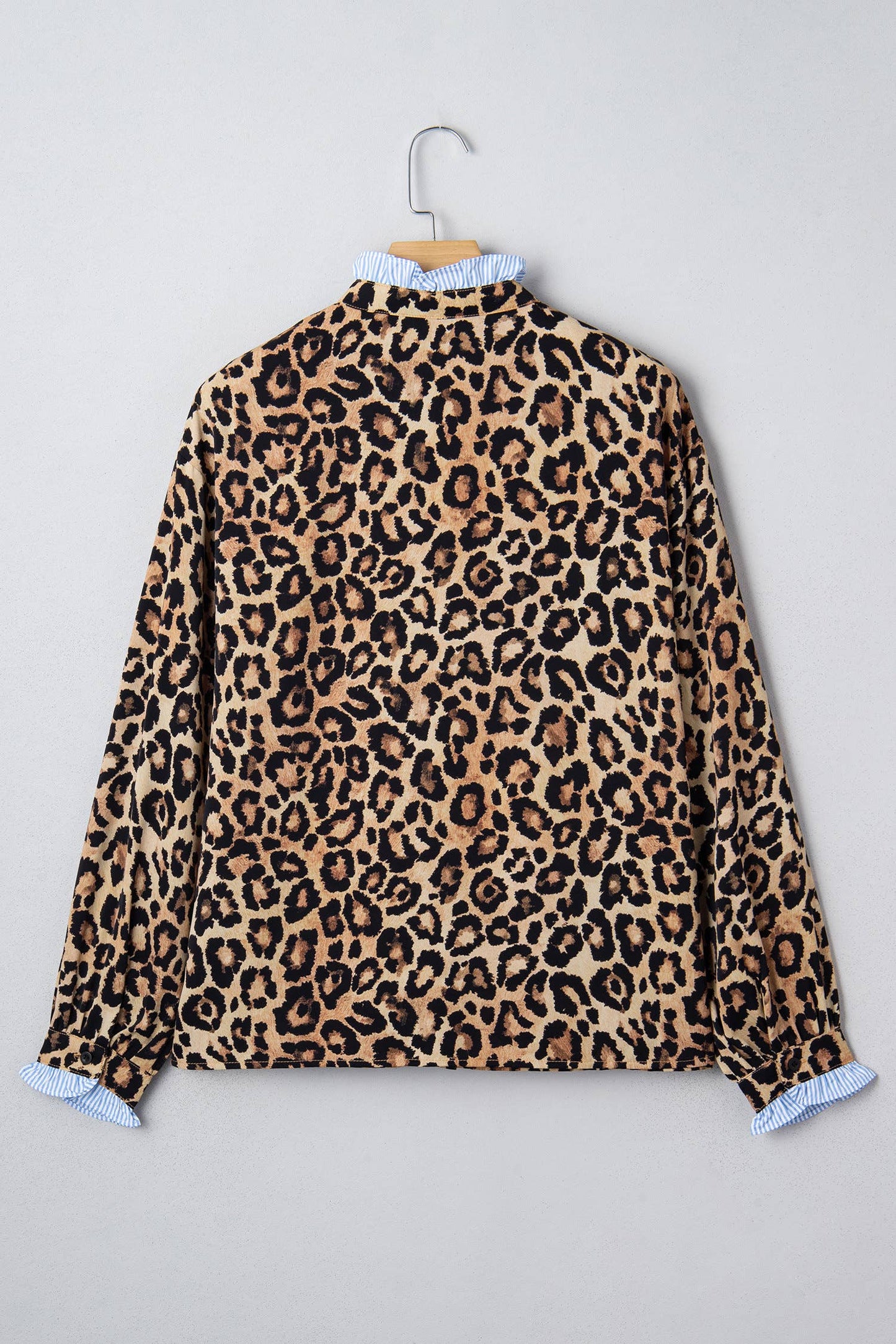 66DISCO - Leopard Print Stripe Frilled Mock Neck Shirt (S-XL): Brown / Missy / XL