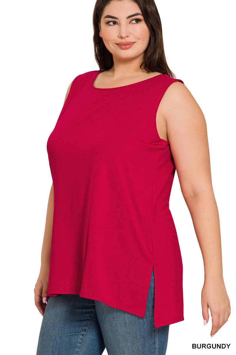 42POPS - SI-22945 Plus Sleeveless Round Top: +MAGENTA-141105 / 2X