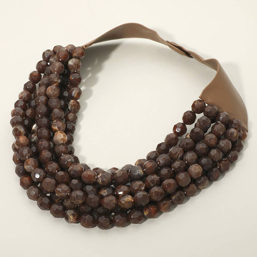 Sensibling Corp. - Chunky Acrylic Bead Layered Faux Leather Magnetic Necklace: DIVO