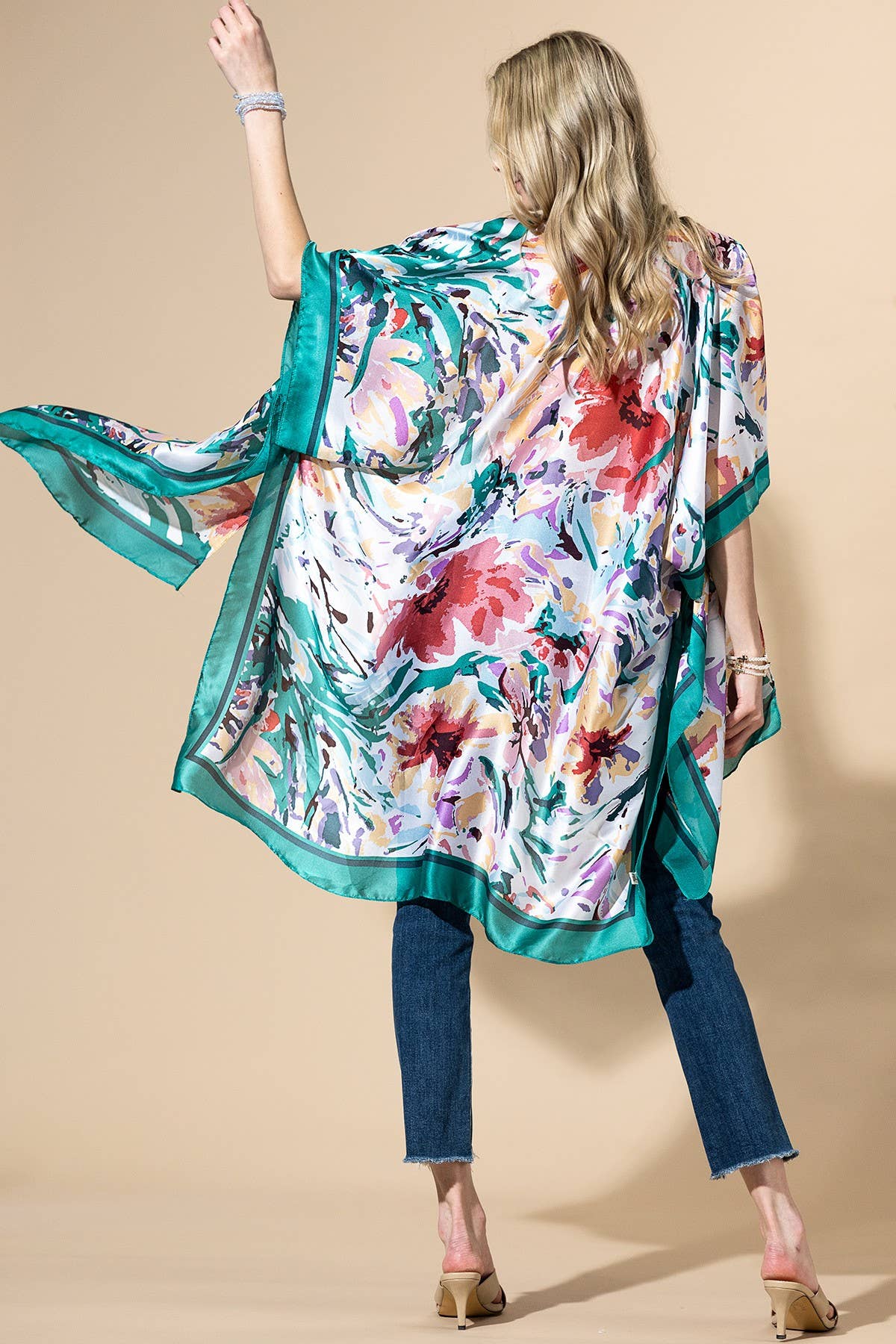 Urbanista - Abstract Floral Print Kimono: PINK-PK
