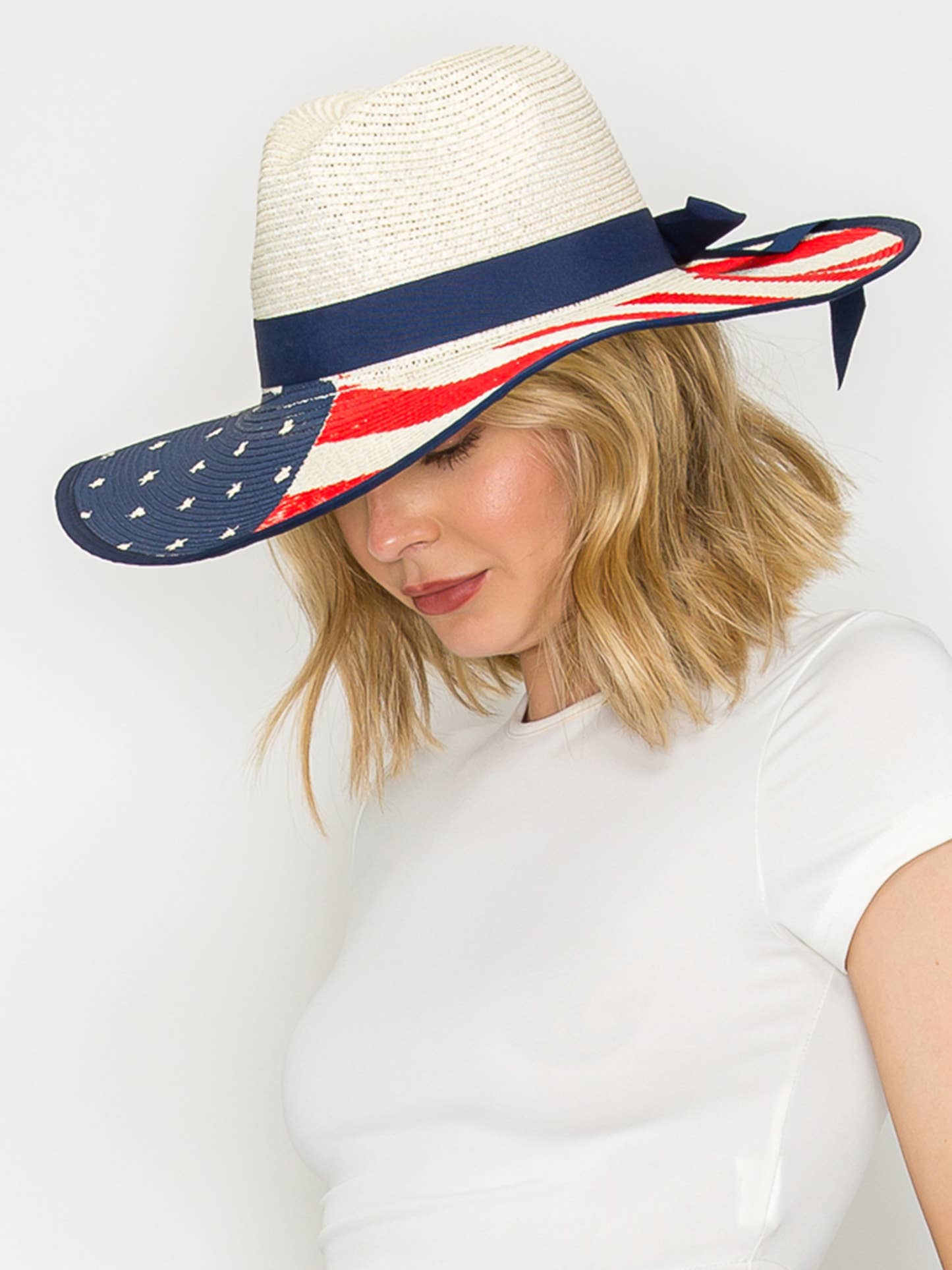 SP Sophia Collection - Floppy Oversized Wide Brim American Flag Print Straw Sun Hat