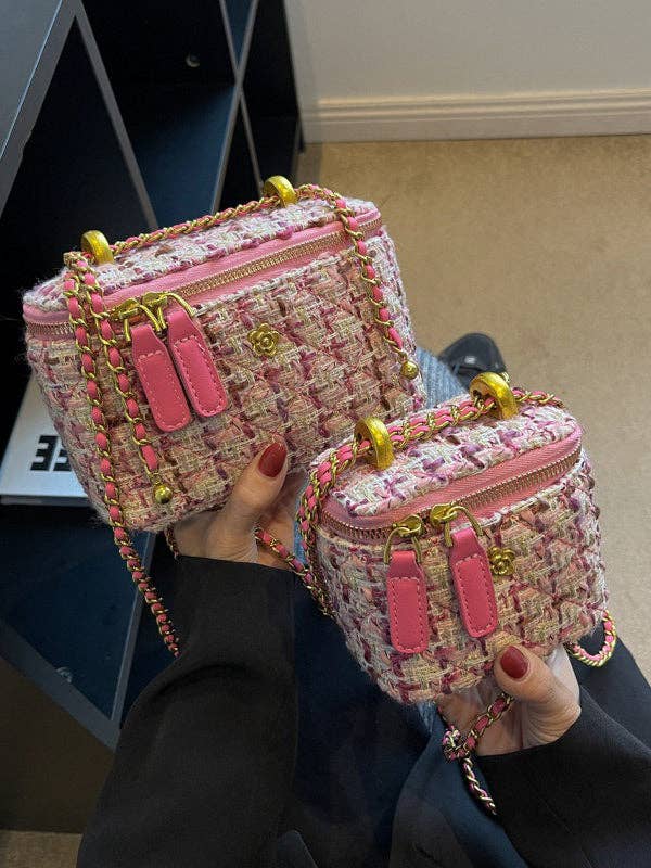 UZ Wholesale Pink Boucle' Rectangle Crossbody with Chain Strap