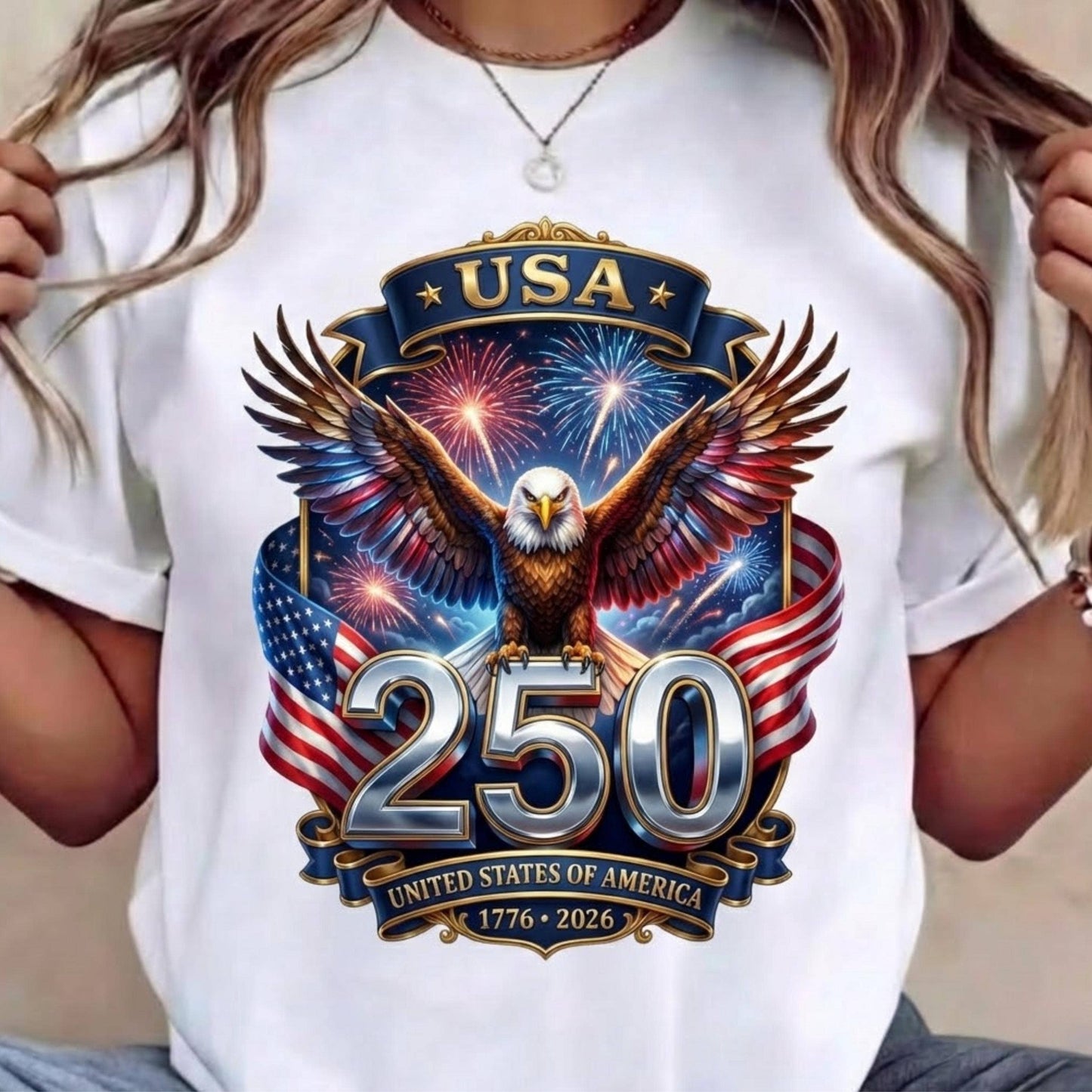 DLT Ecommerce - USA 250th Anniversary Shirt, America 250 Flag Sweater: White / XL / T-Shirt