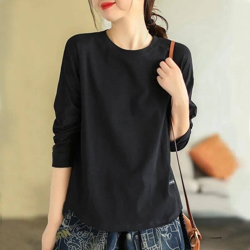 UZ Wholesale Store - Basic Long Sleeve T-Shirt with Hollow Out Round Neck: GRAY / 2XL