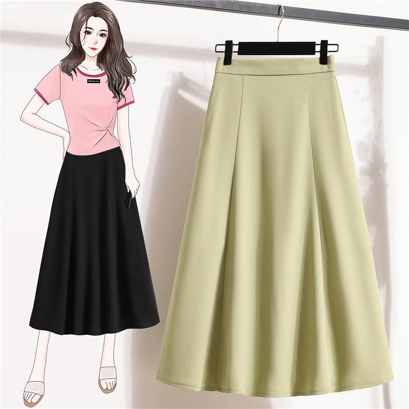 UZ Wholesale Store - High Waist Elastic Midi Skirt: BLACK / M