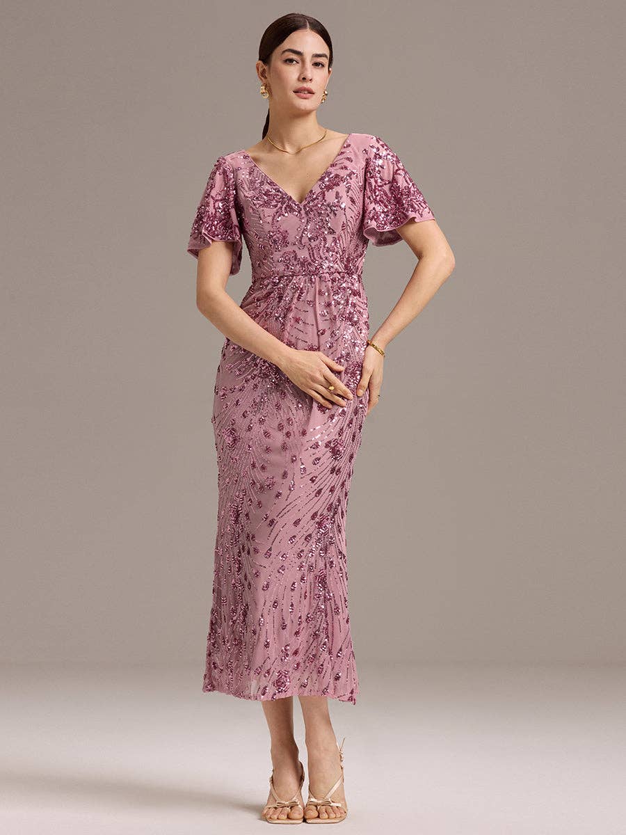 Ever-Pretty - Strapless Deep Fishtail Paillette Midi Evening Dresses: Sapphire Blue / 22
