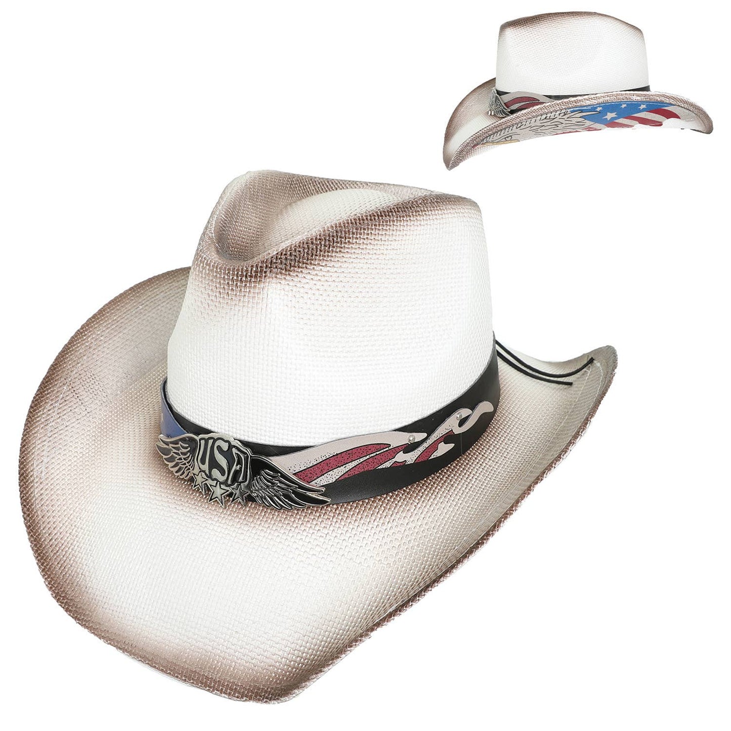 SP Sophia Collection - Patriotic Western Star Cowboy Hat With Band : White
