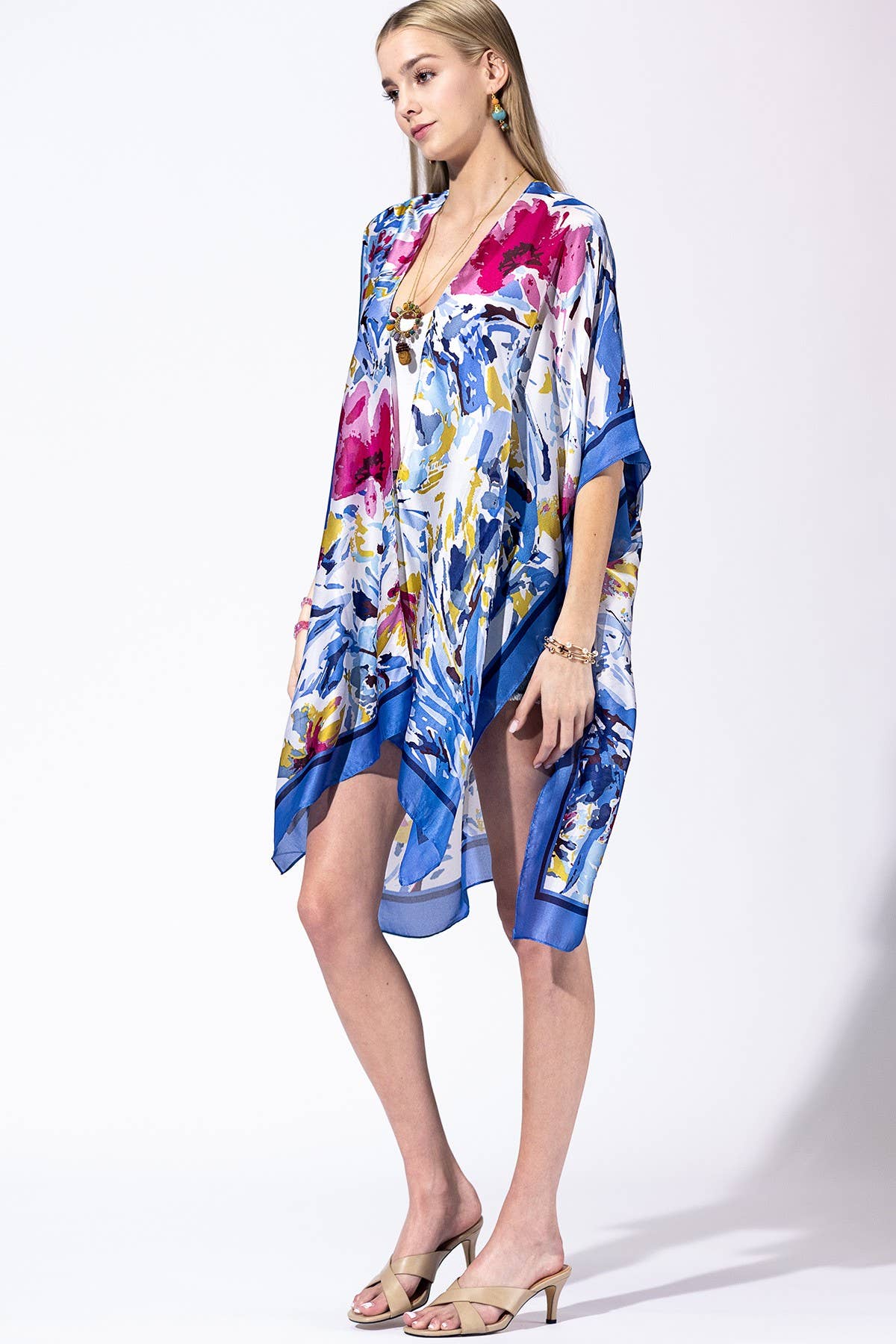 Urbanista - Abstract Floral Print Kimono: PINK-PK
