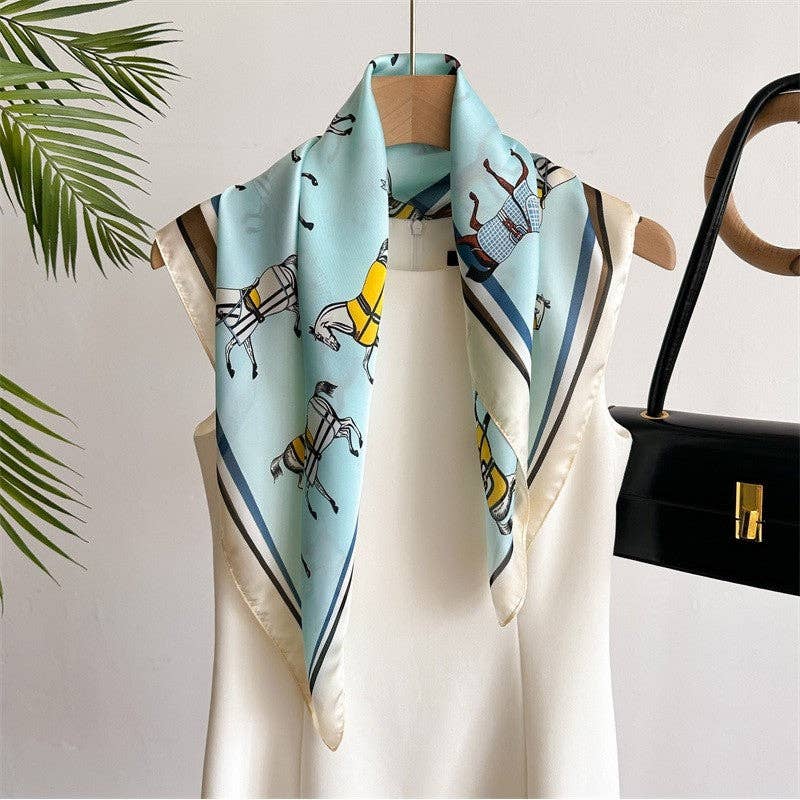 UZ Wholesale Store - Fashion Print Square Scarf: Blue Yellow