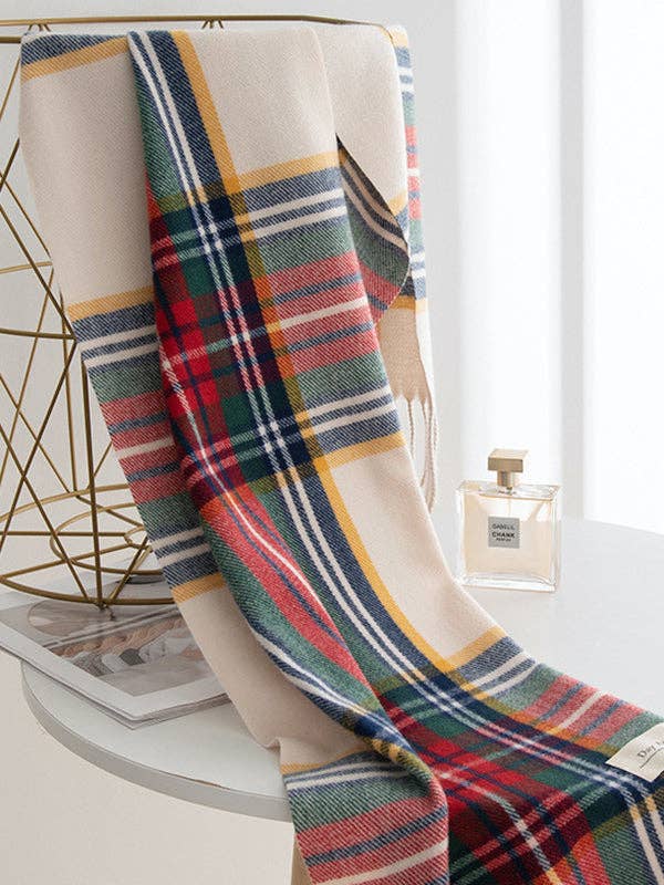 UZ Wholesale Store - Keep Warm Plaid Tasseled Shawl&Scarf: KHAKI / One_size