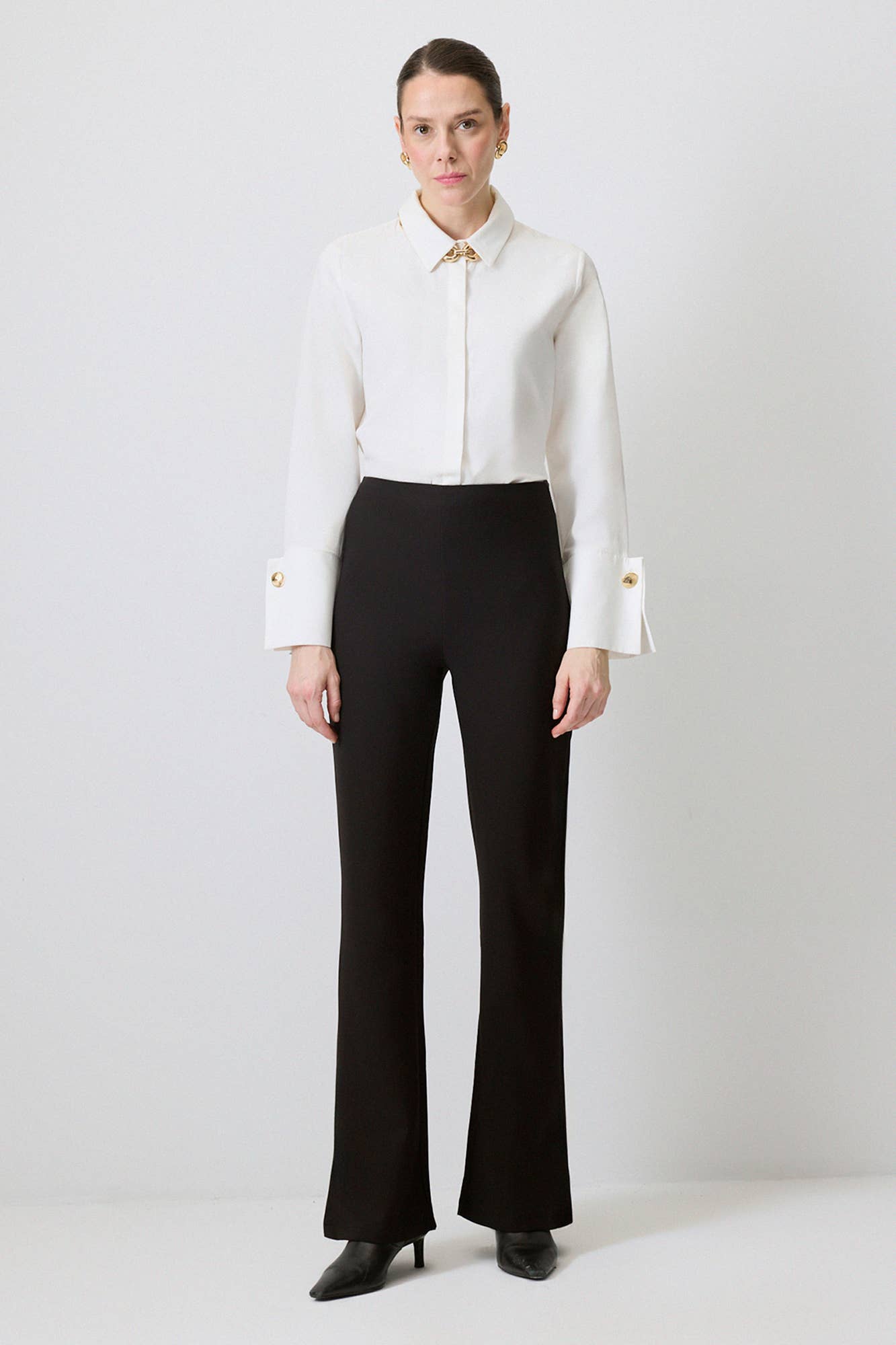 Touché Privé - SPRING DETAIL CREPE PANTS: Black / M
